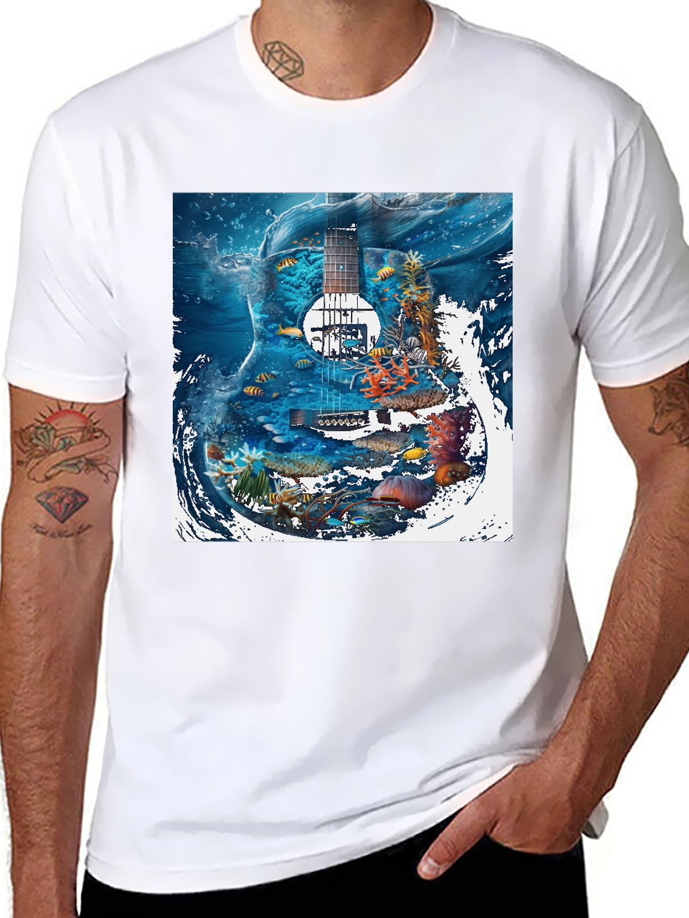 Black Underwater Guitar Graphic T-Shirt view 8