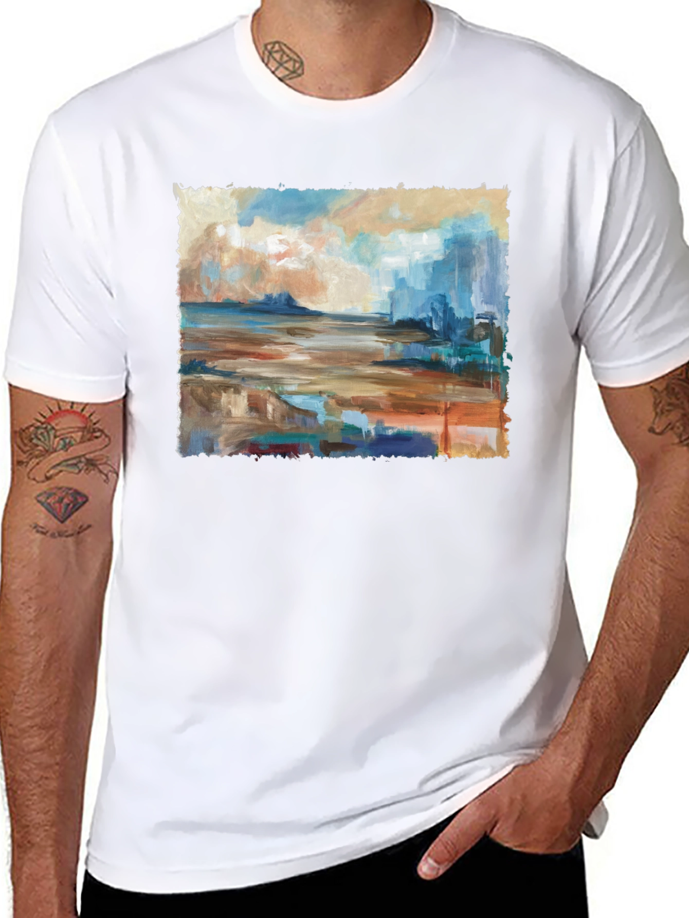 Black Abstract Seascape Graphic Tee view 8