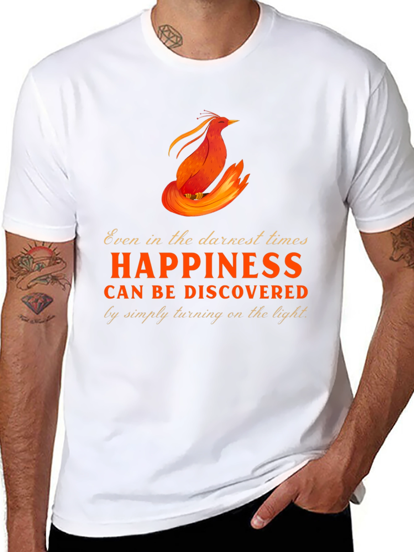 Black Phoenix Happiness Graphic T-Shirt - Inspirational Design view 8