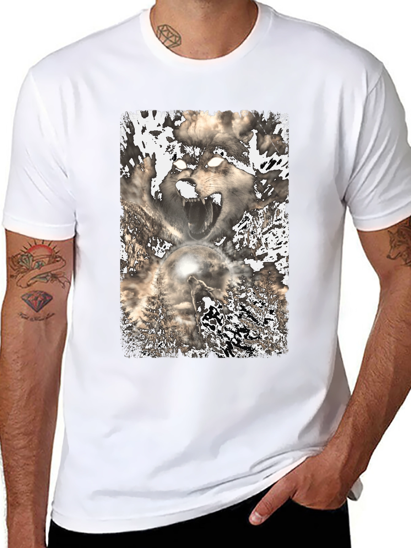 Black Wolf Graphic Print Tee - Black view 8