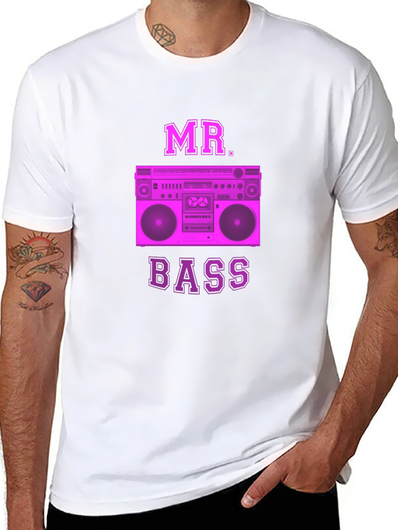 Black MR. BASS Retro Boombox Graphic Tee - Classic Style view 8
