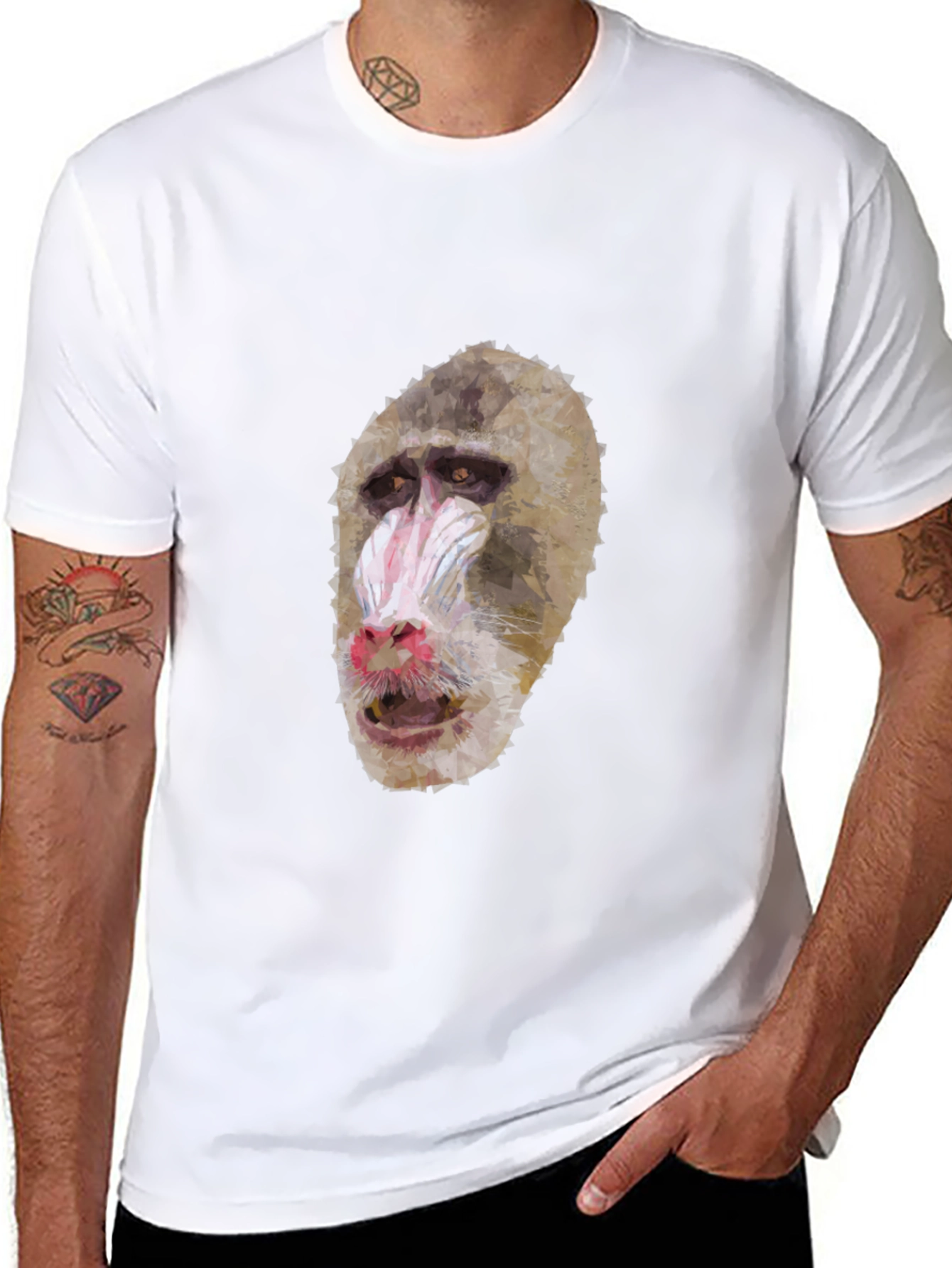 Black Mandrill Monkey Graphic T-Shirt - Unique Animal Tee view 8