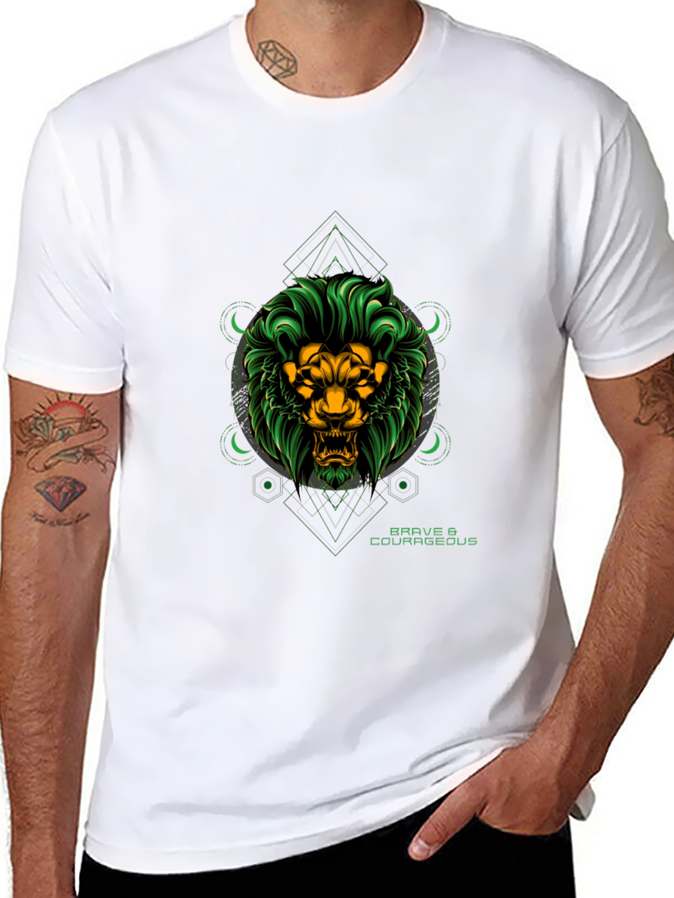 Black Brave Lion Graphic Tee - Black Cotton T-Shirt view 8