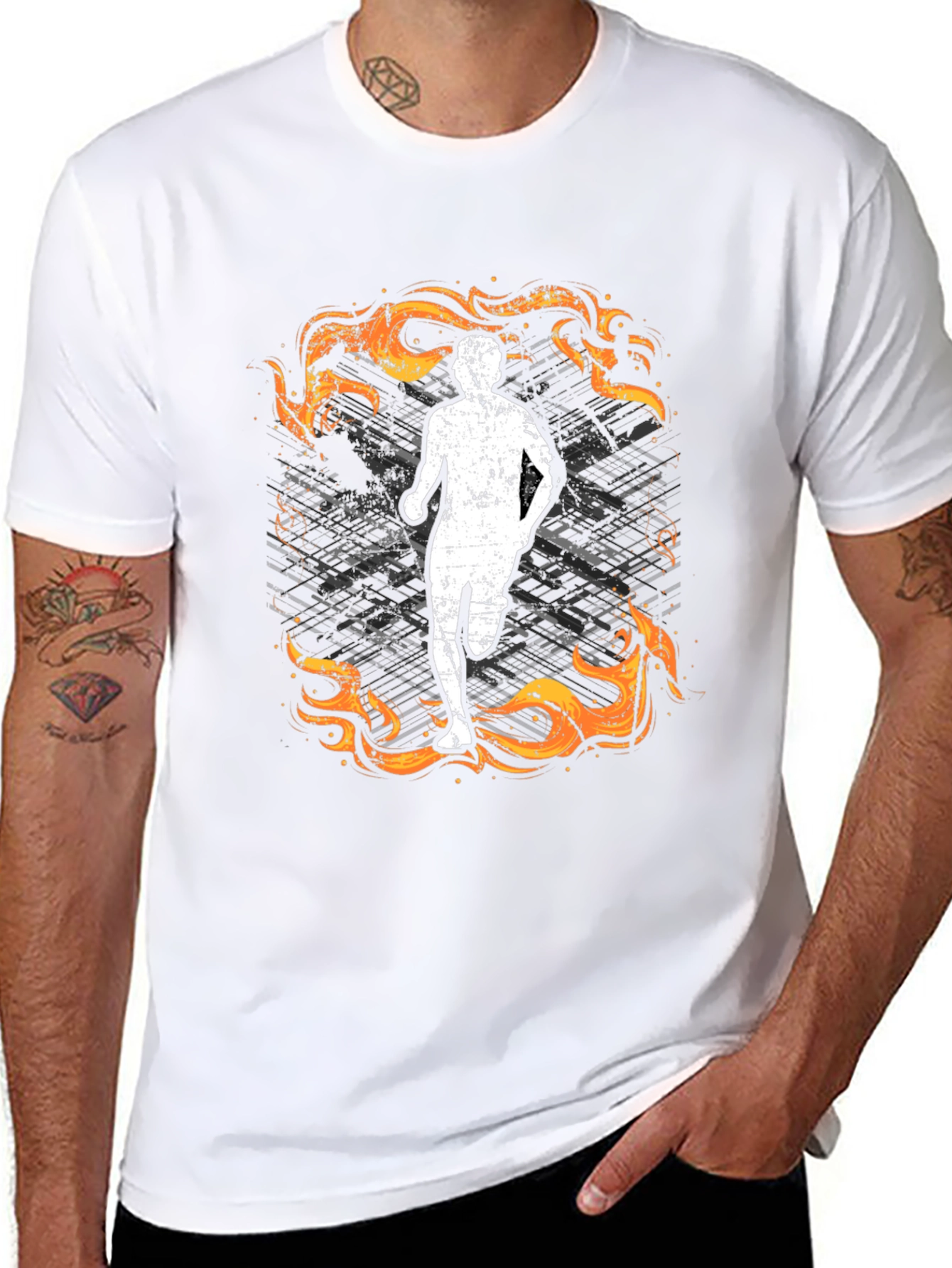 Black Runner in Flames Graphic T-Shirt view 8