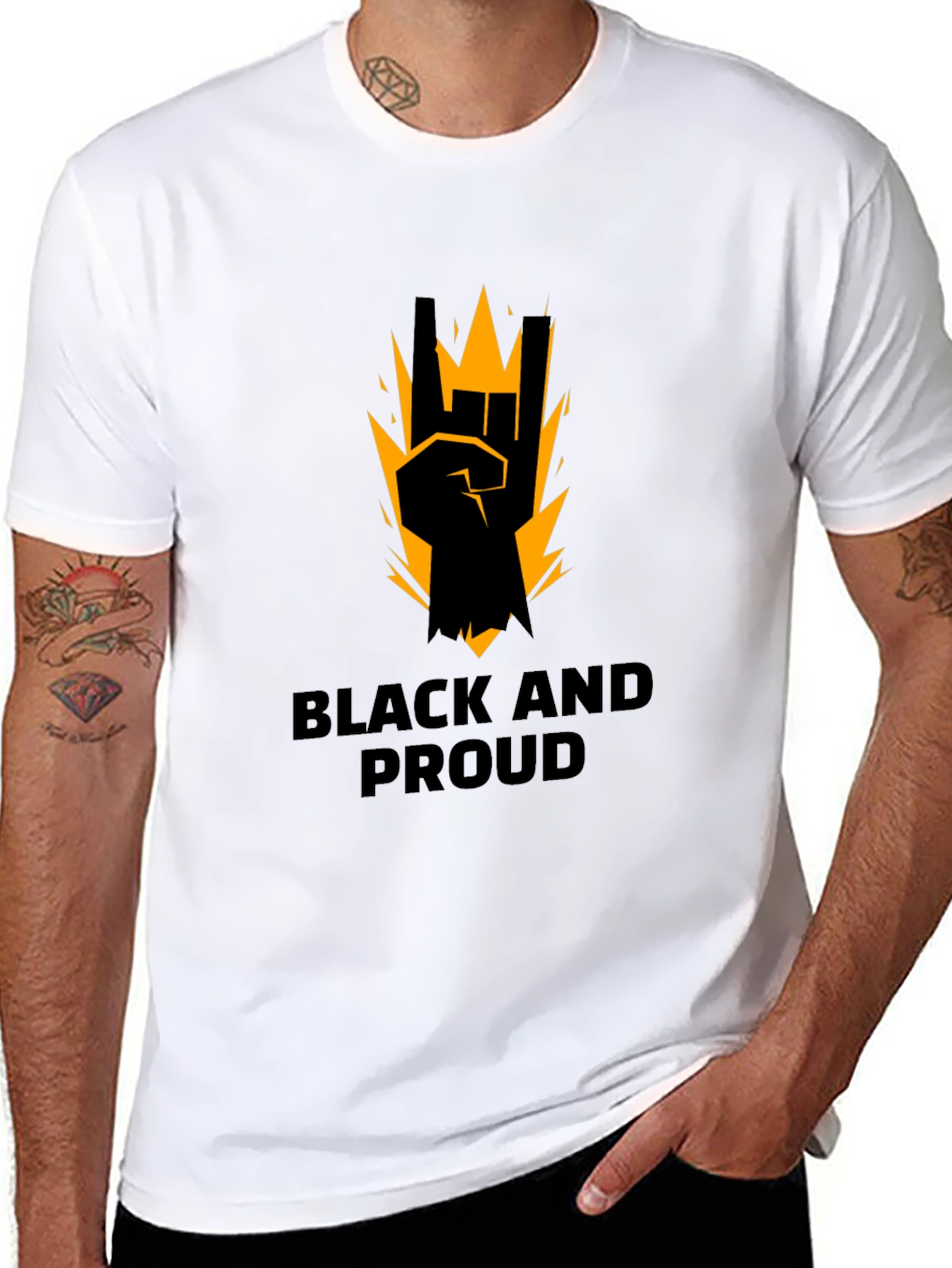 Black Black and Proud Graphic Tee - Rock On Sign view 8