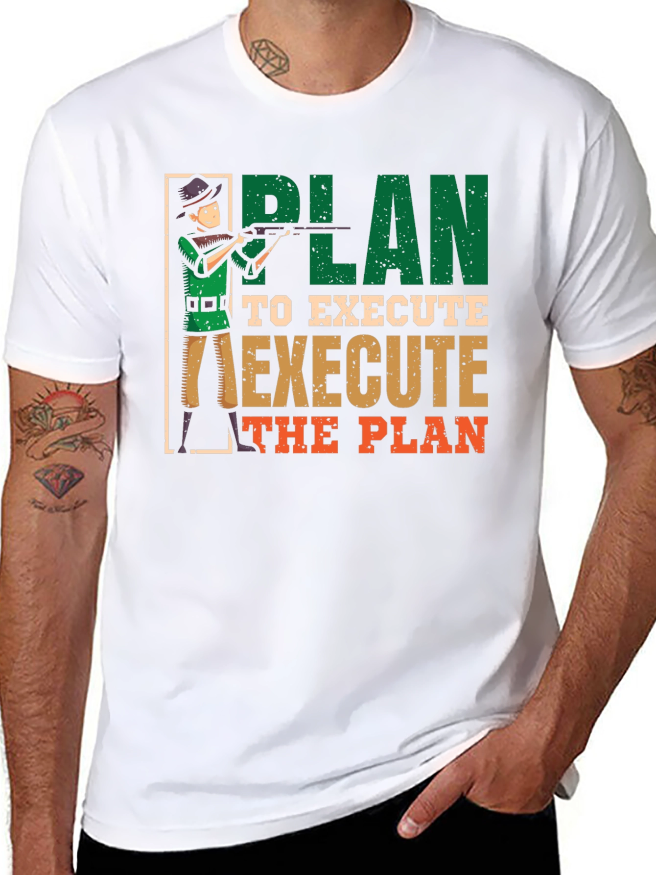 Black Plan to Execute Funny Hunting Graphic T-Shirt view 8