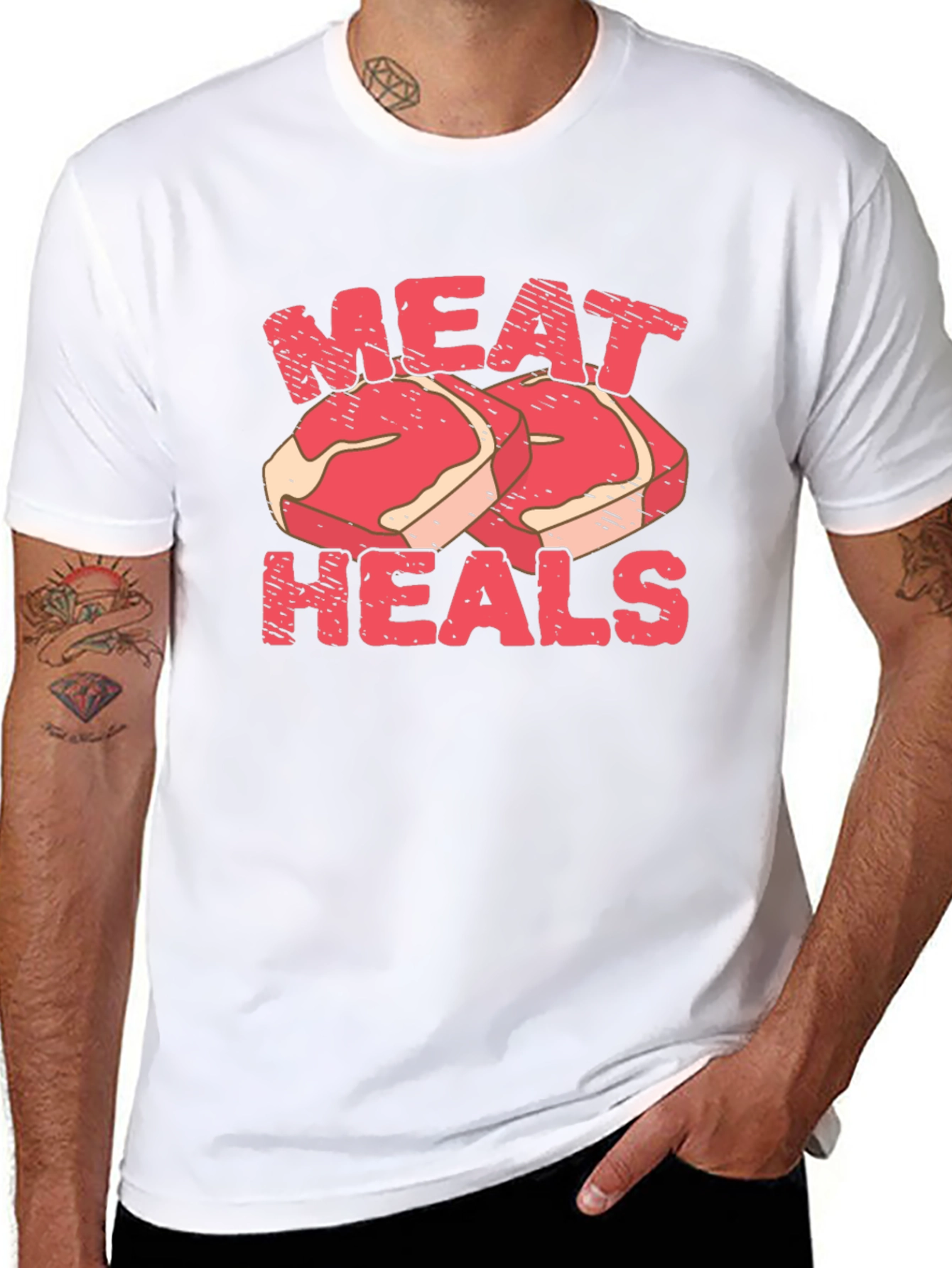 Black Meat Heals T-Shirt - Black, Funny Graphic Tee view 8
