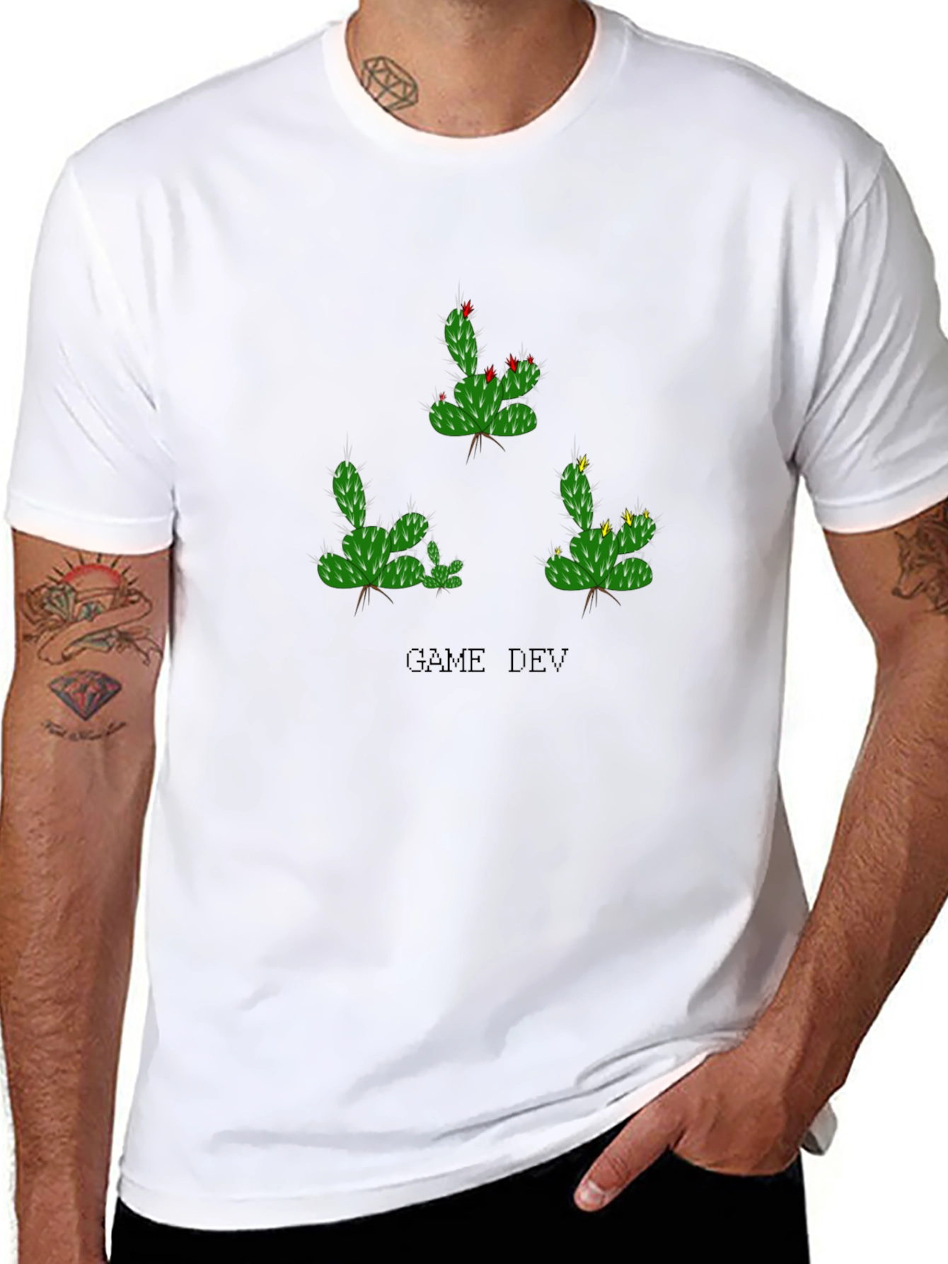 Black Game Dev Cactus T-Shirt - Black Cotton Tee view 8