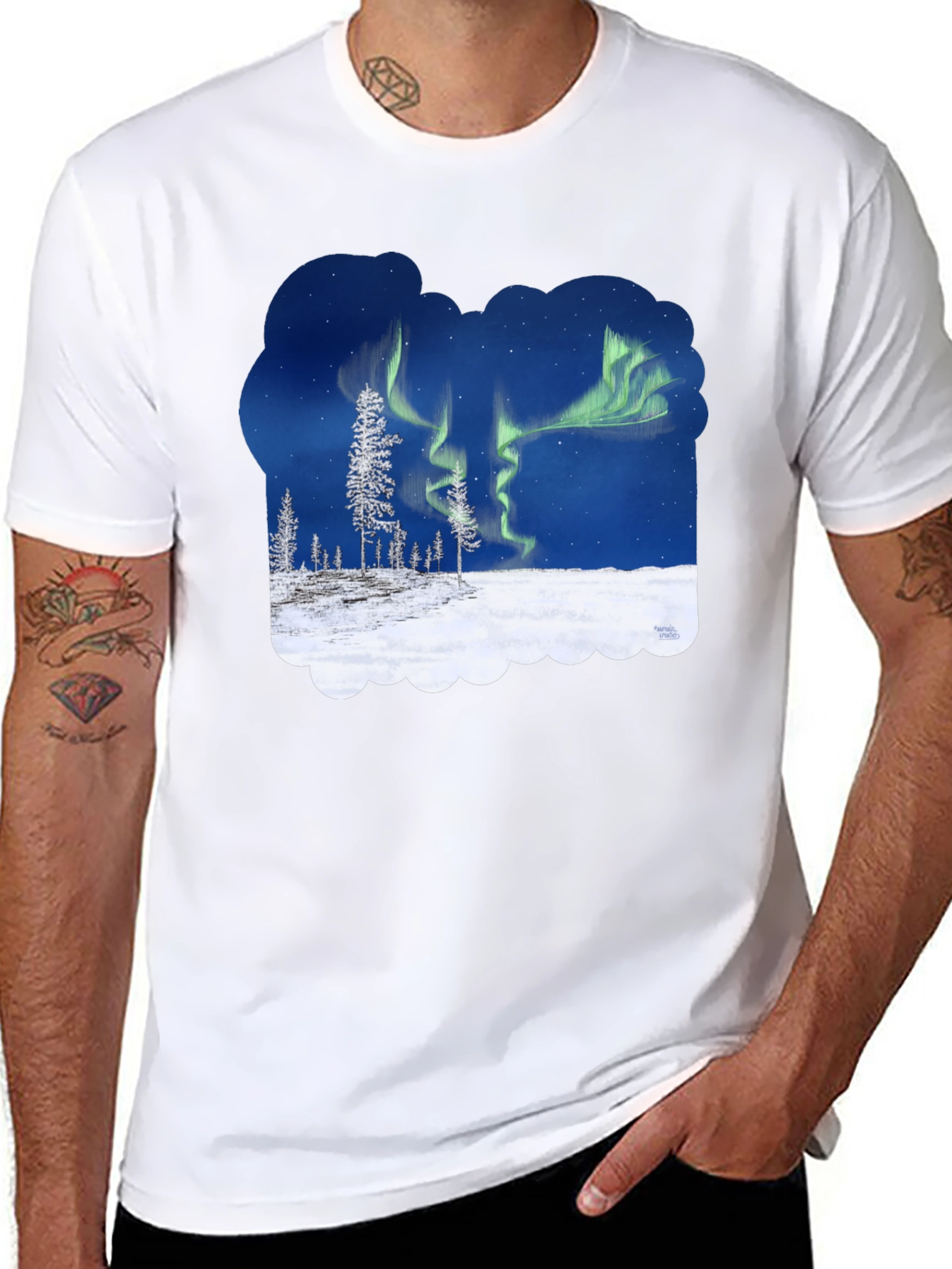 Black Aurora Borealis Graphic T-Shirt - Northern Lights Tee view 8