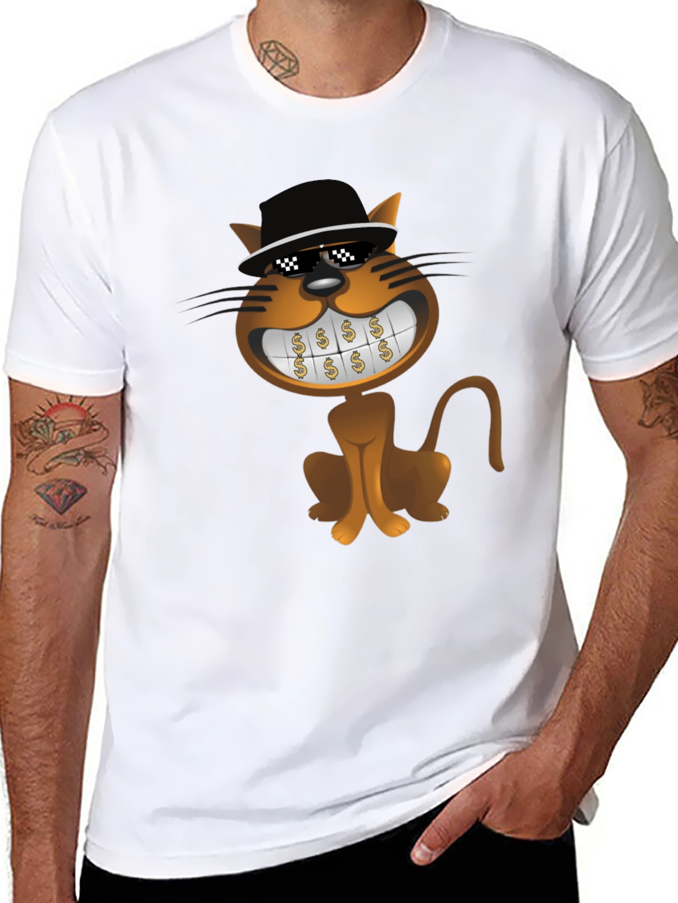 Black Cartoon Cat T-Shirt: Funny Design, Black Tee view 8