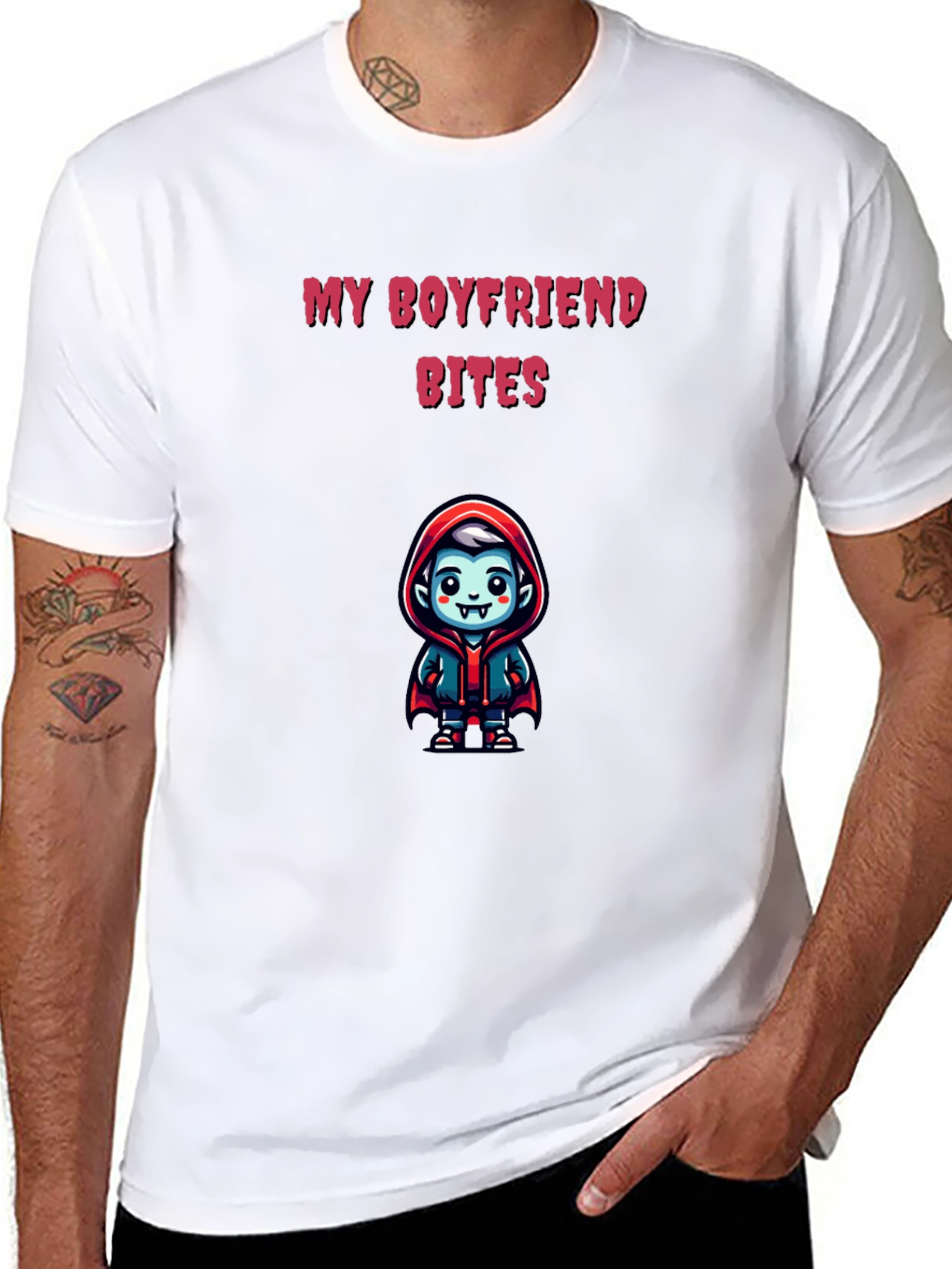 Black My Boyfriend Bites T-Shirt view 8