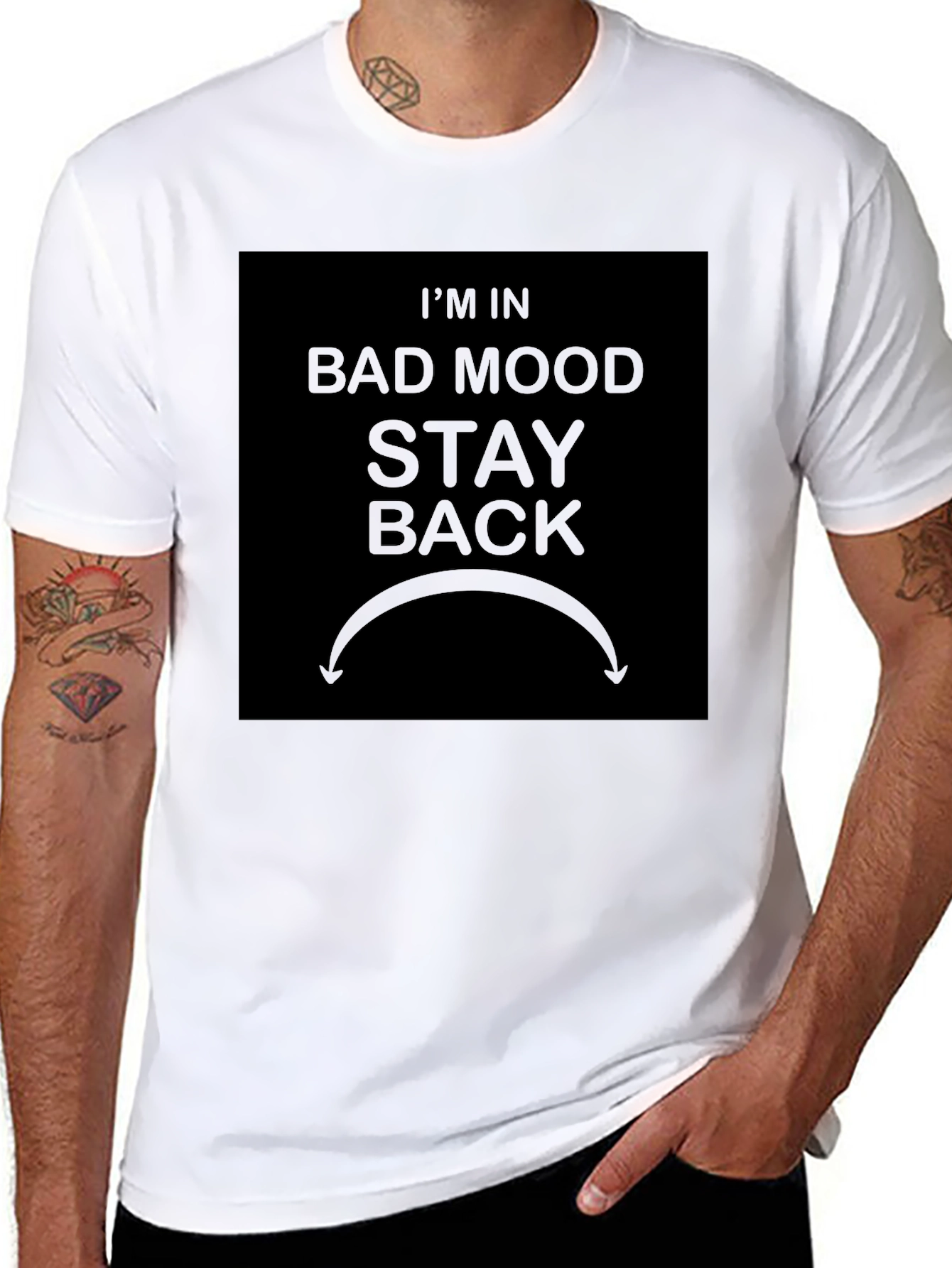 Black Bad Mood Stay Back Graphic T-Shirt - Funny Warning Tee view 8