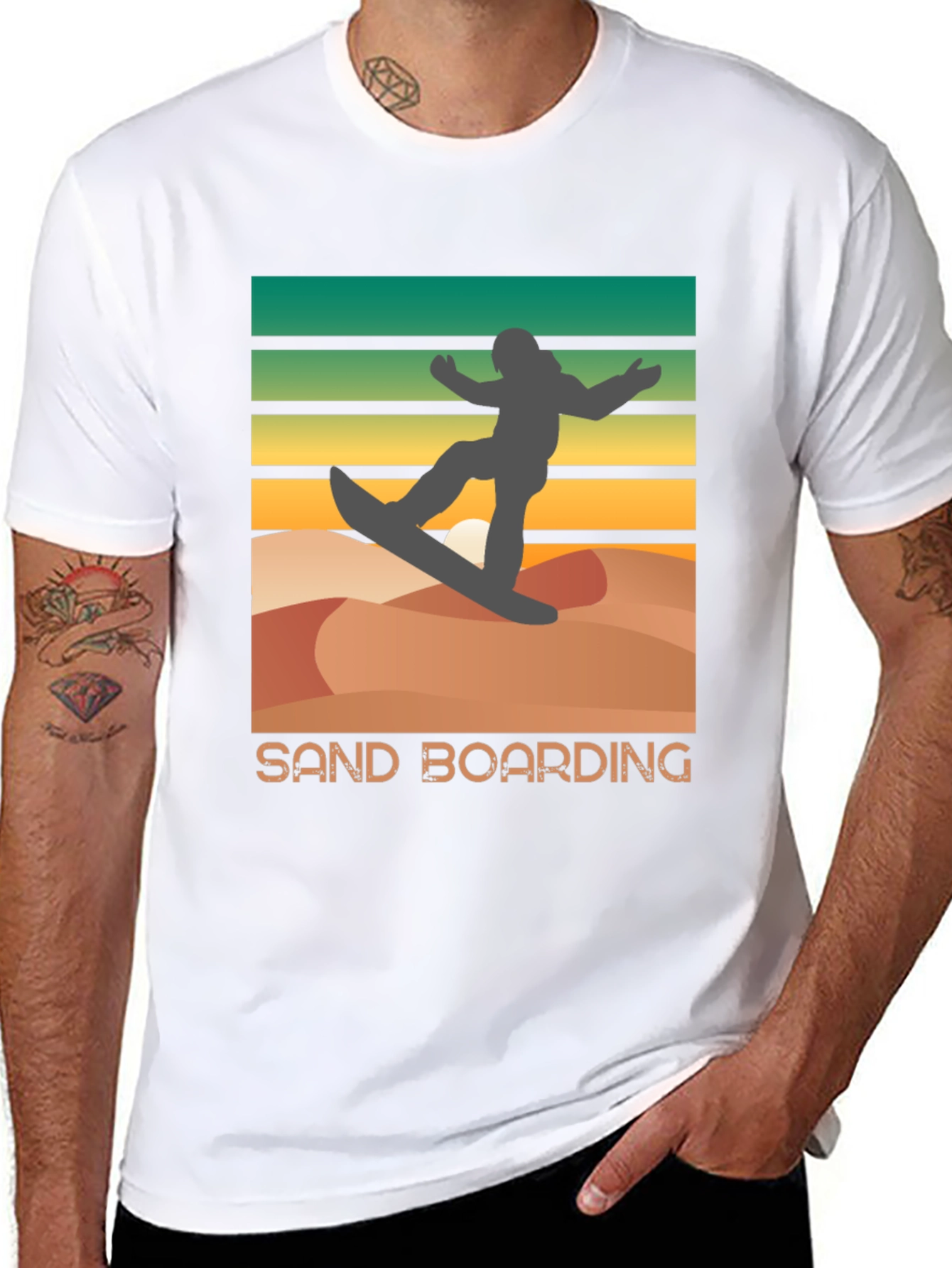 Black Sand Boarding Retro T-Shirt, Desert Fun Tee view 8