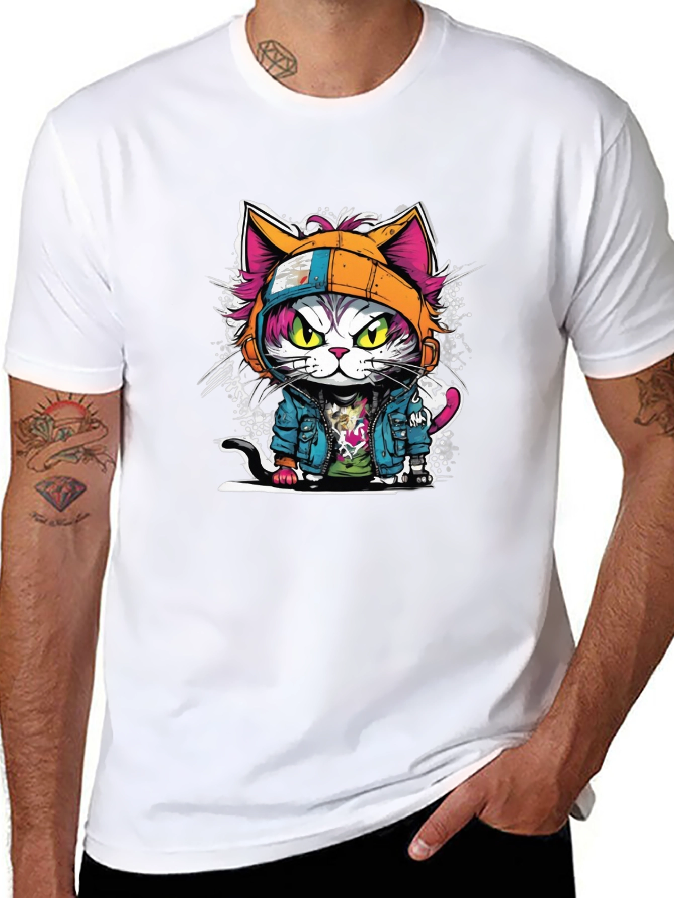 Black Cool Cat Graphic Tee - Street Style view 8