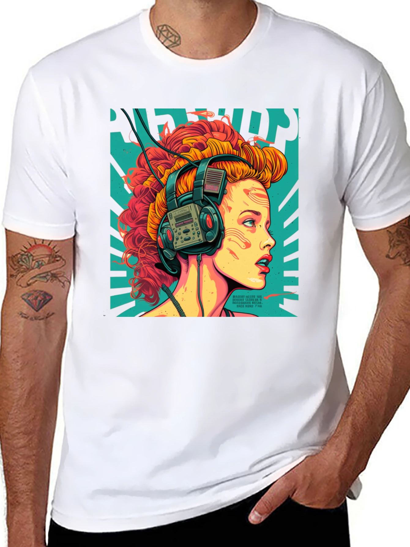 Black Retro Headphones Graphic T-Shirt view 8