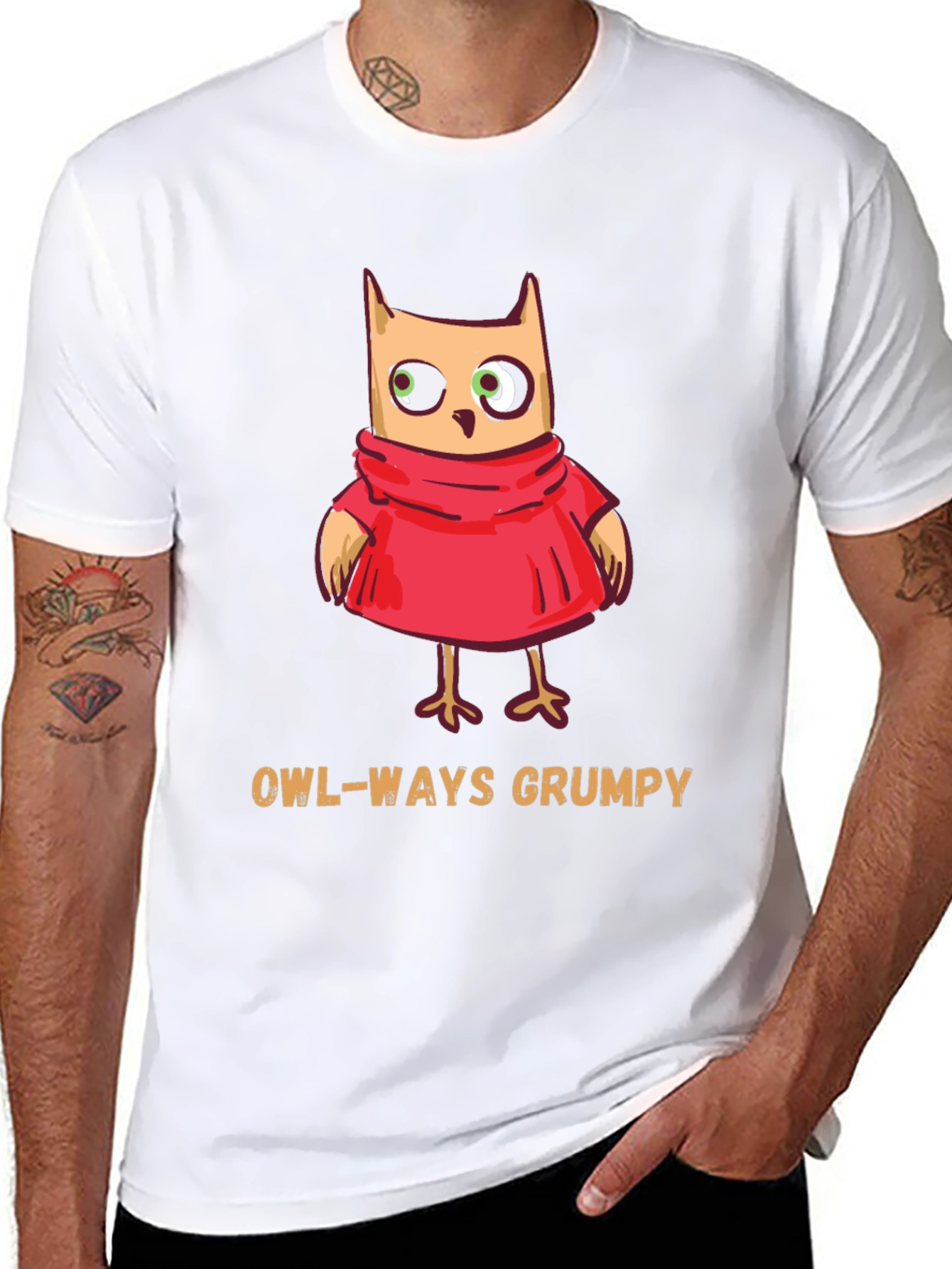 Black Owl-Ways Grumpy T-Shirt - Funny Cartoon Owl Tee view 8