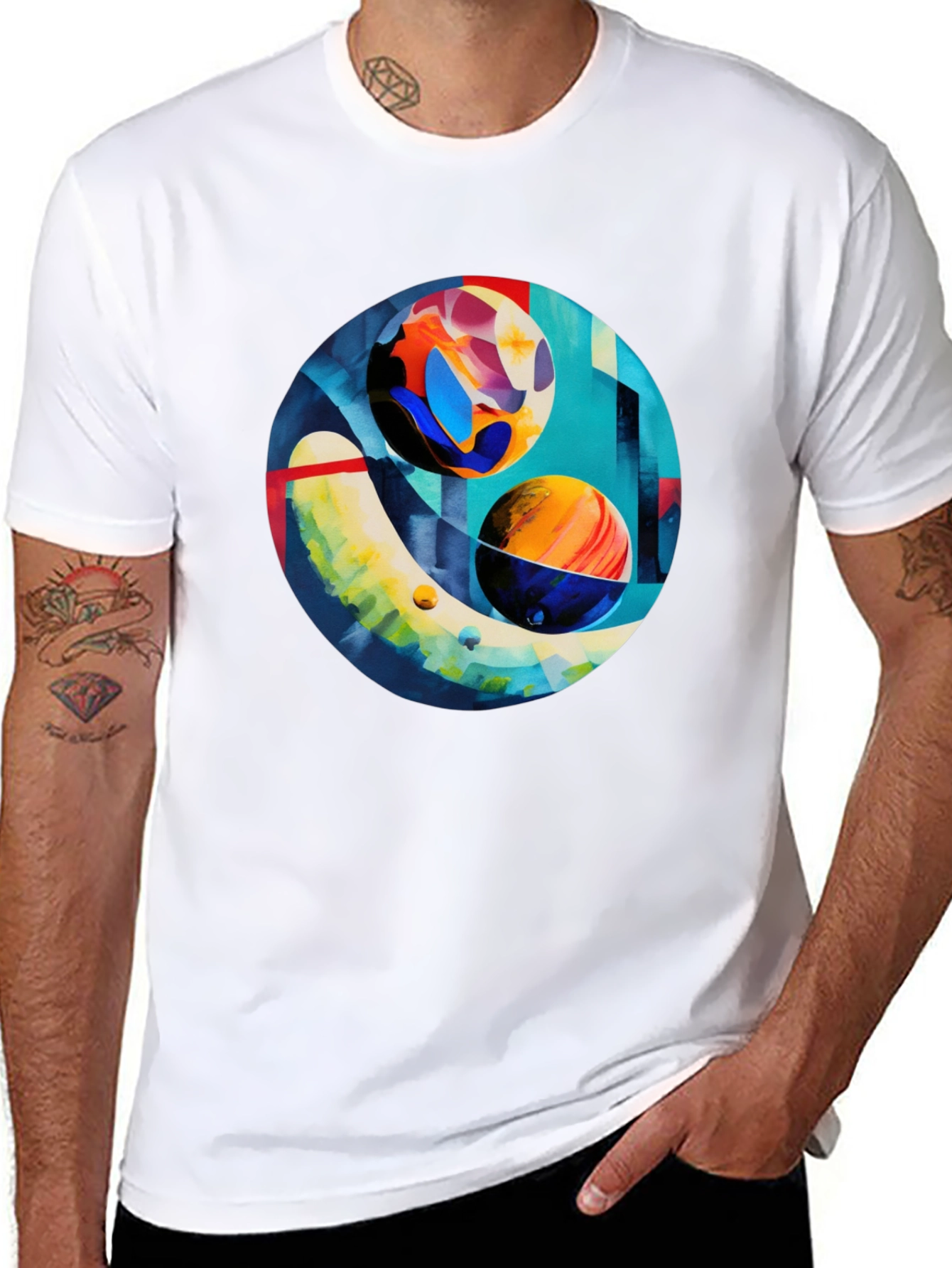 Black Abstract Planet Art Print Black T-Shirt view 8