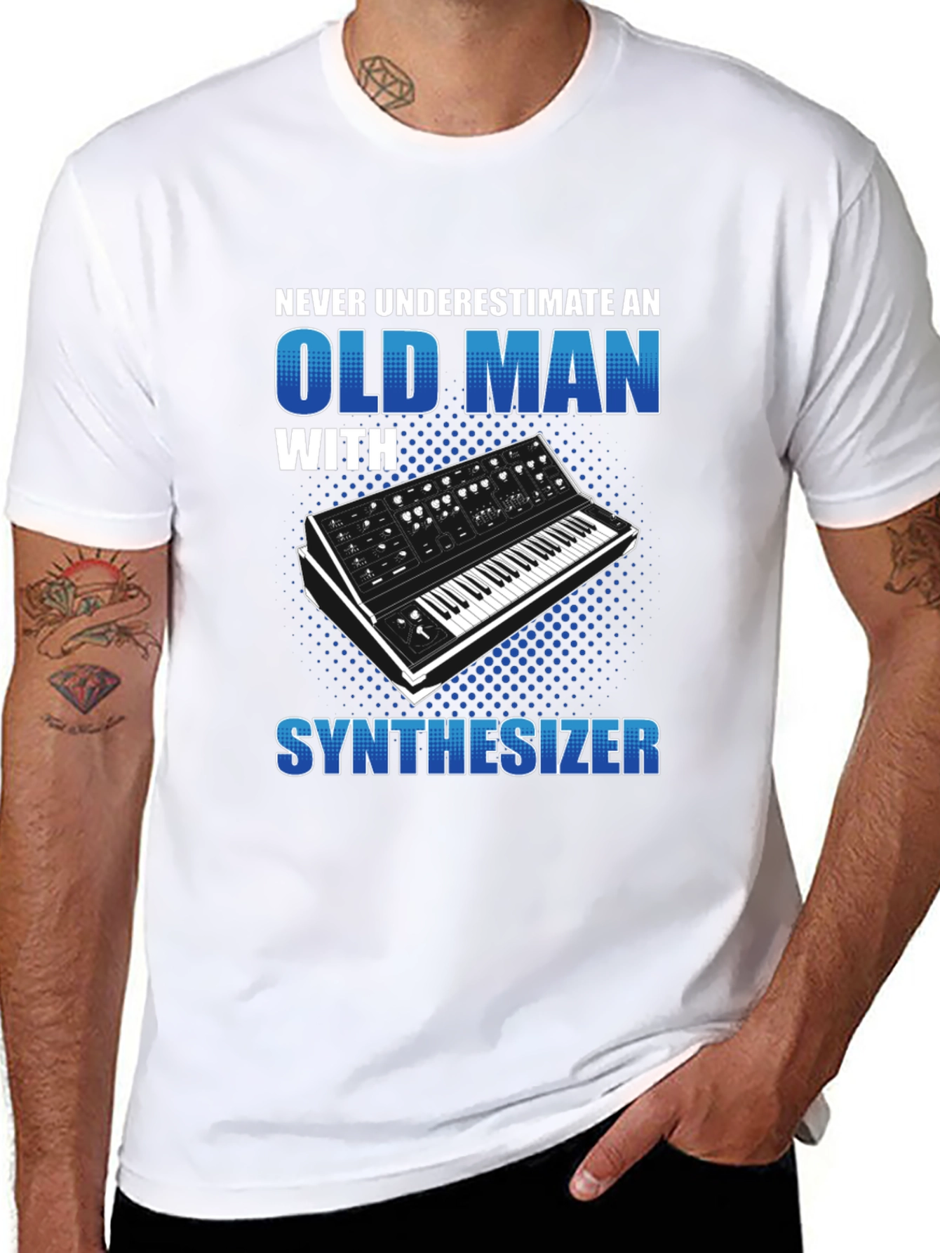 Black Old Man Synthesizer T-Shirt - Music Lover Gift view 8