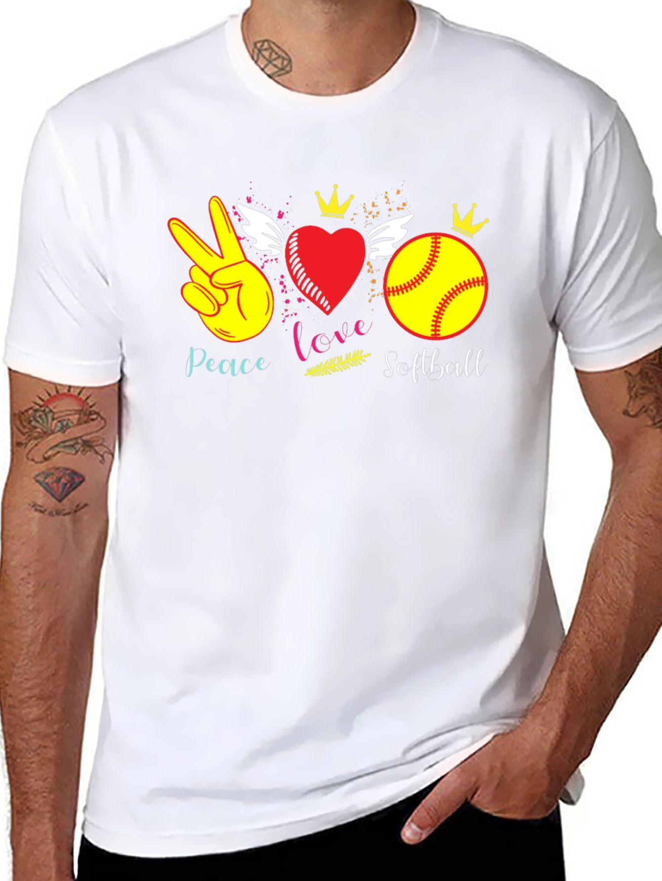 Black Peace Love Softball T-Shirt view 8