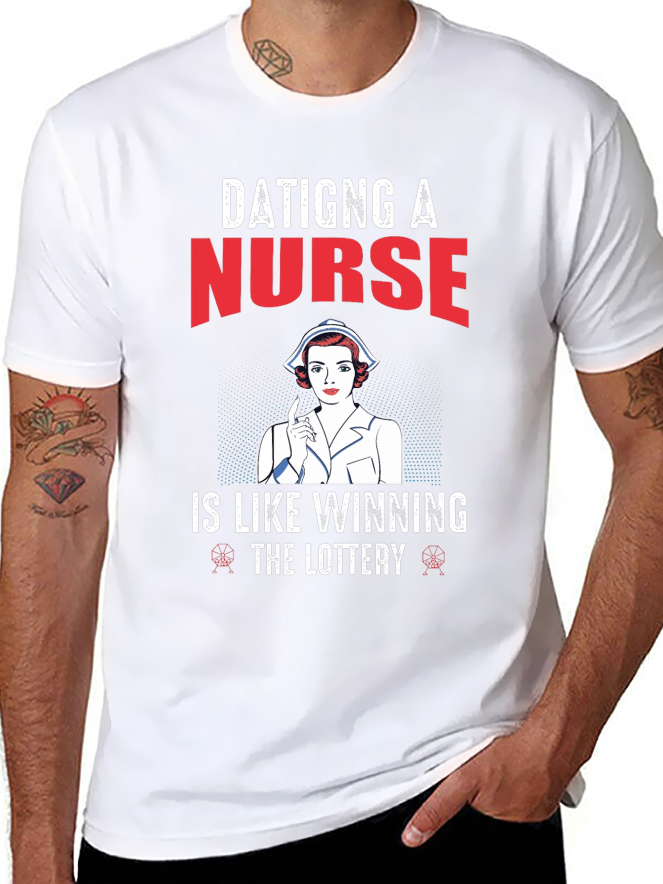 Black Dating a Nurse T-Shirt view 8