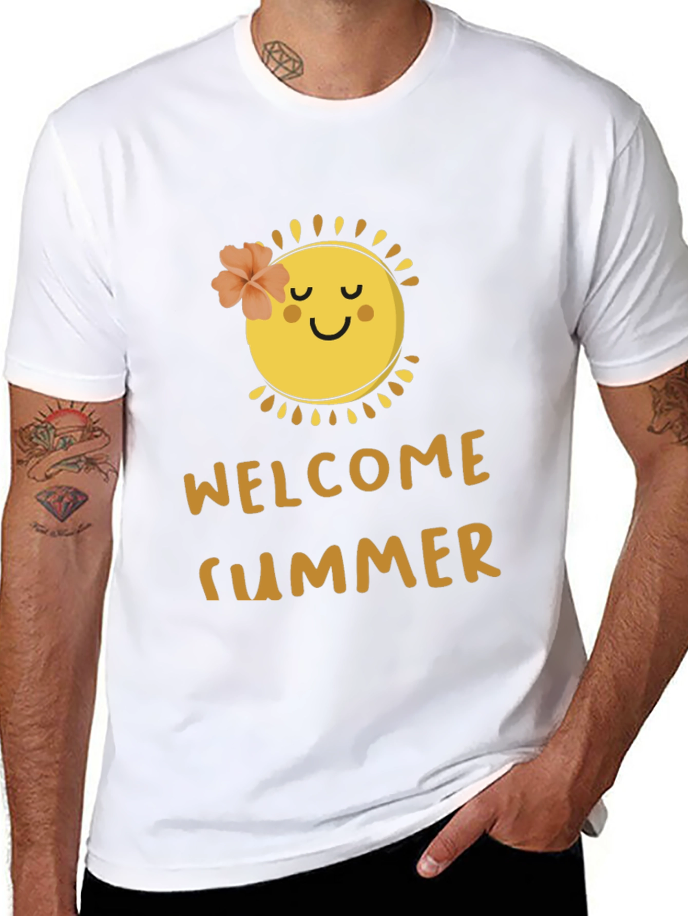 Black Welcome Summer Black T-Shirt with Sun Design view 8