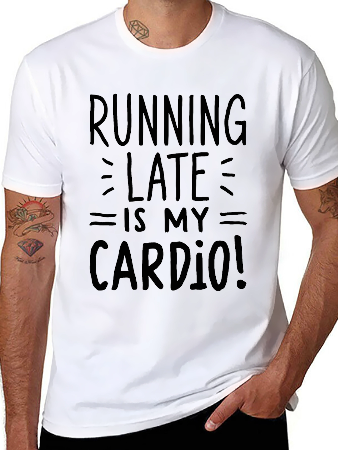 Black Running Late Is My Cardio Funny T-Shirt view 8