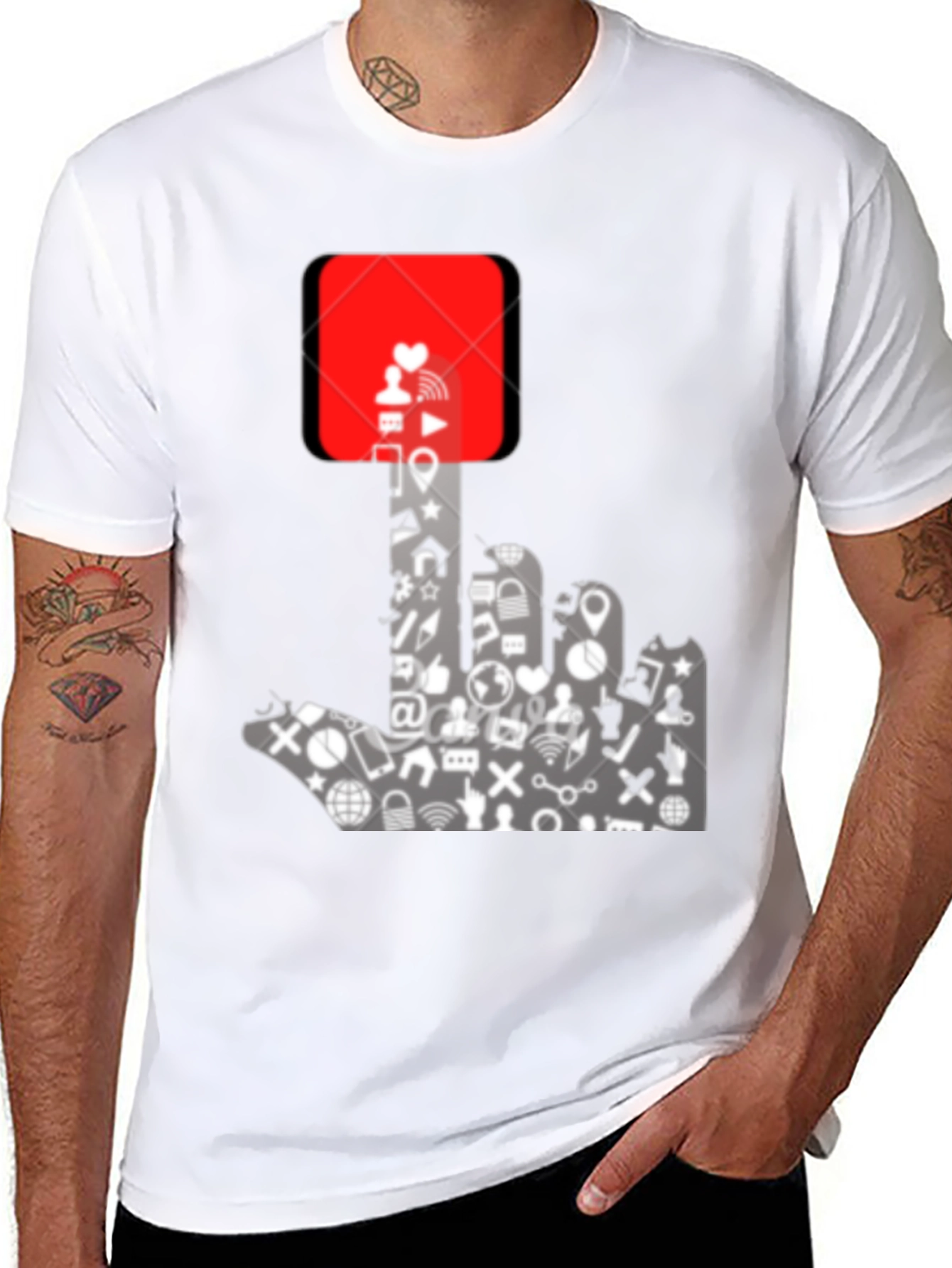 Social Media Hand Gesture Graphic T-Shirt - 8