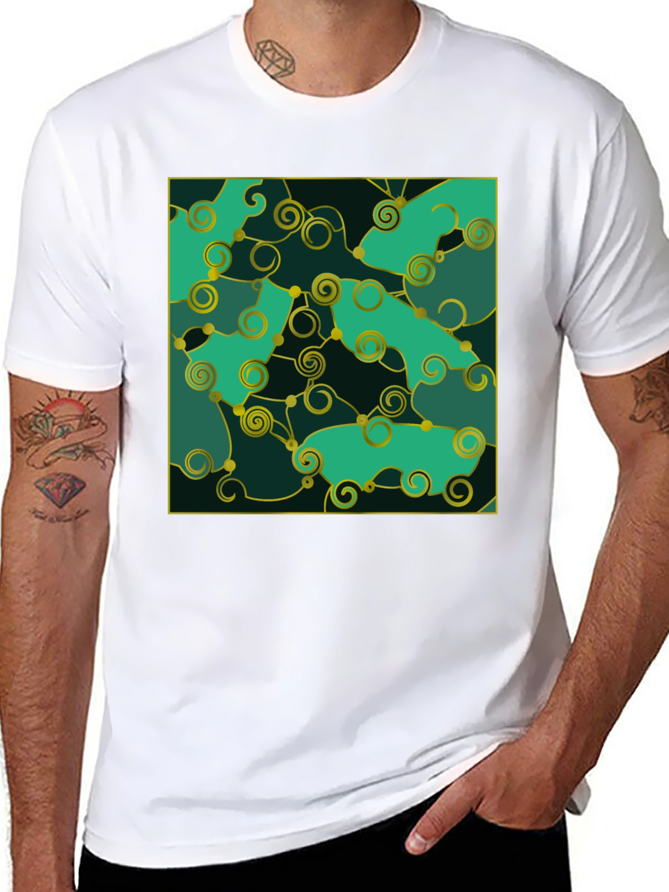 Black Emerald Green Swirls Tee view 8