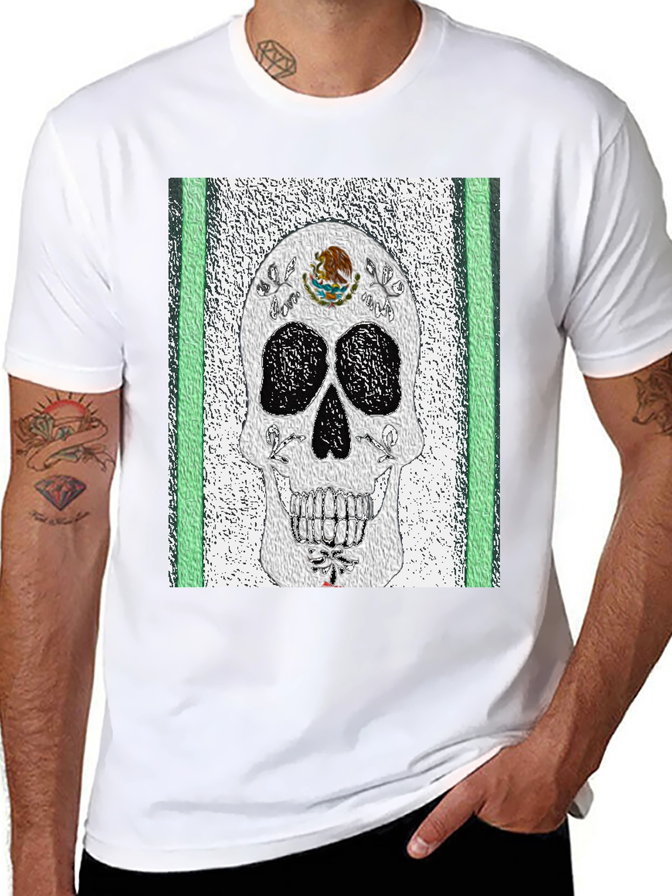 Black Mexican Flag Sugar Skull T-Shirt view 8