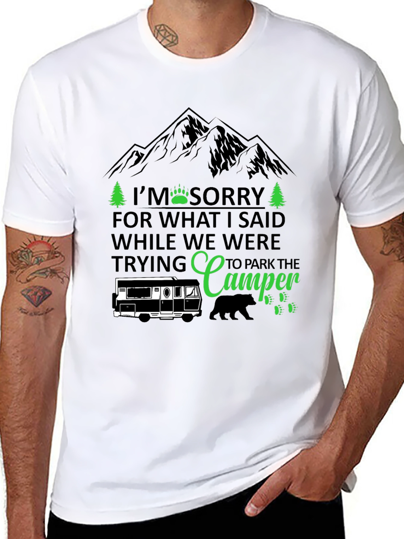 Black Camping Humor T-Shirt: I'm Sorry Camper view 8