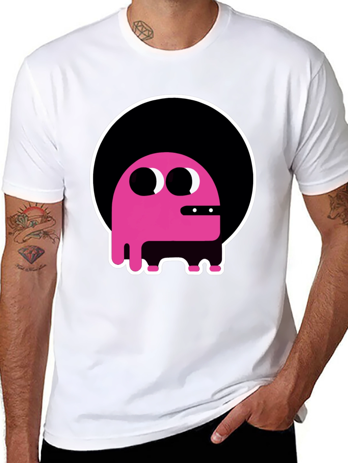 Black Funky Pink Monster Graphic T-Shirt view 8