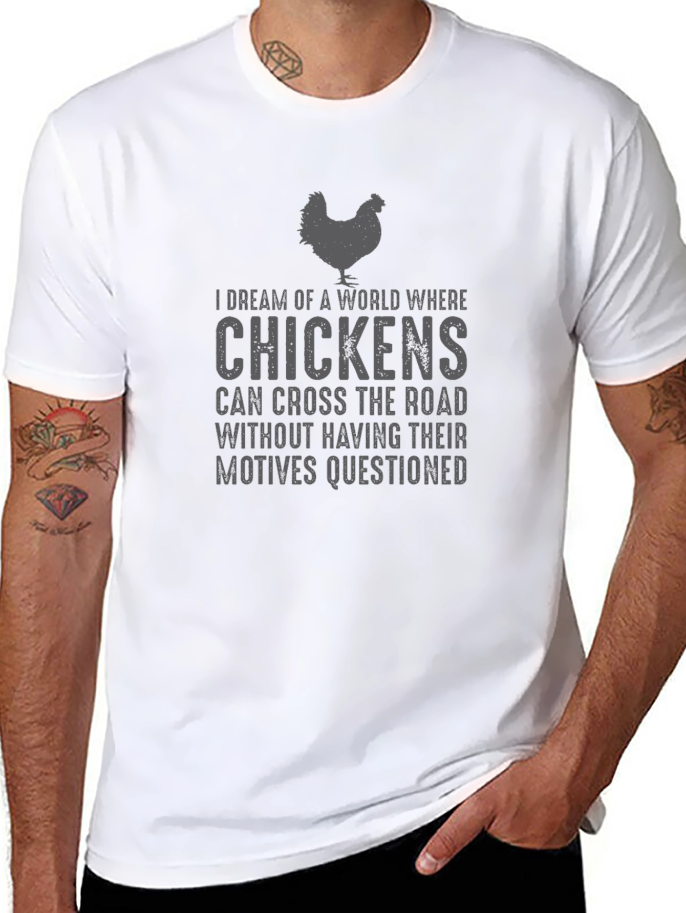Black Chicken Road Crossing T-Shirt - Funny Graphic Tee view 8