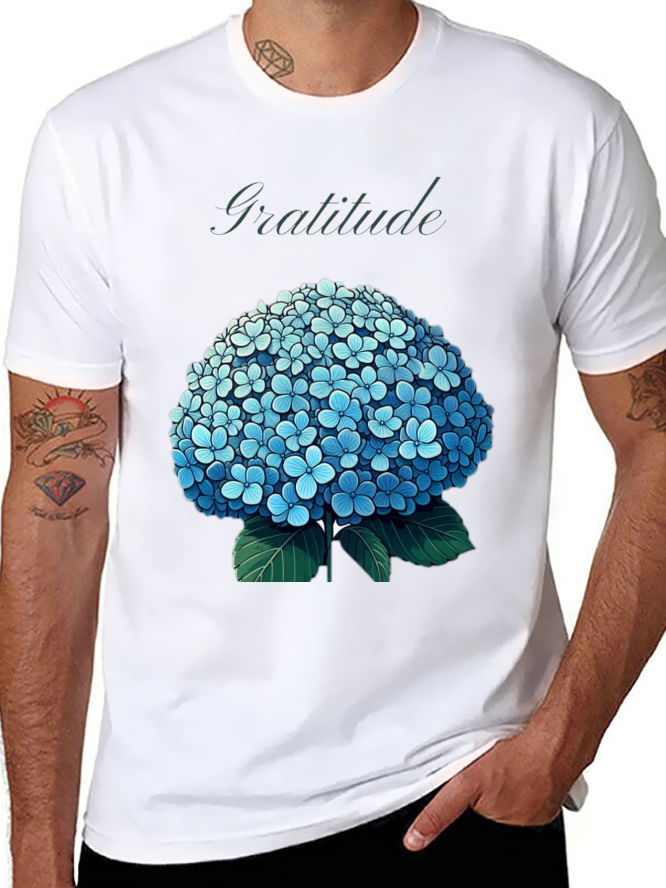 Black Gratitude Hydrangea Graphic Tee - Black view 8