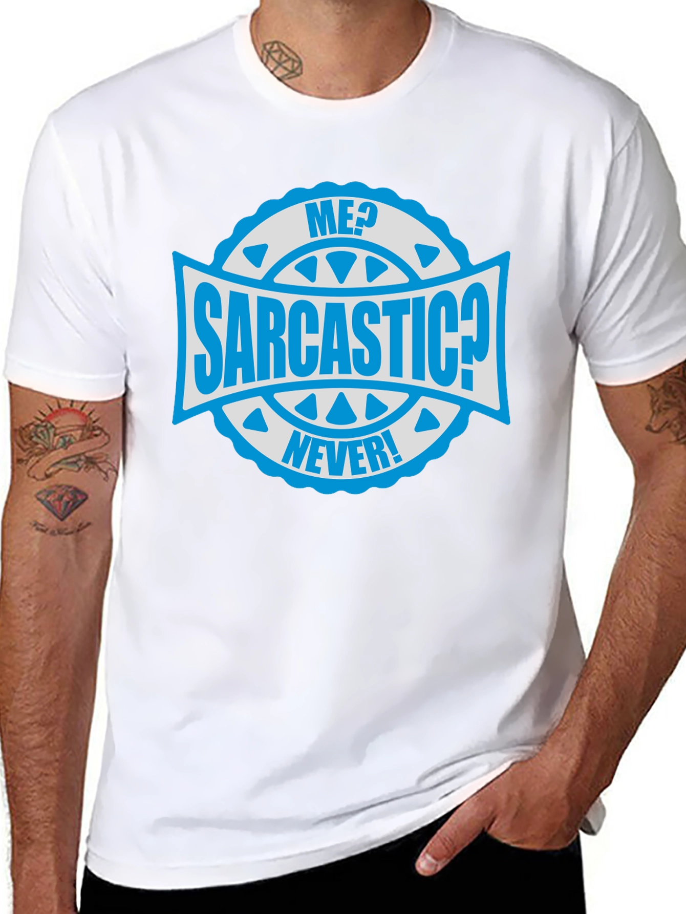 Black Sarcastic Never! Graphic Tee - Mens Black Cotton T-Shirt view 8
