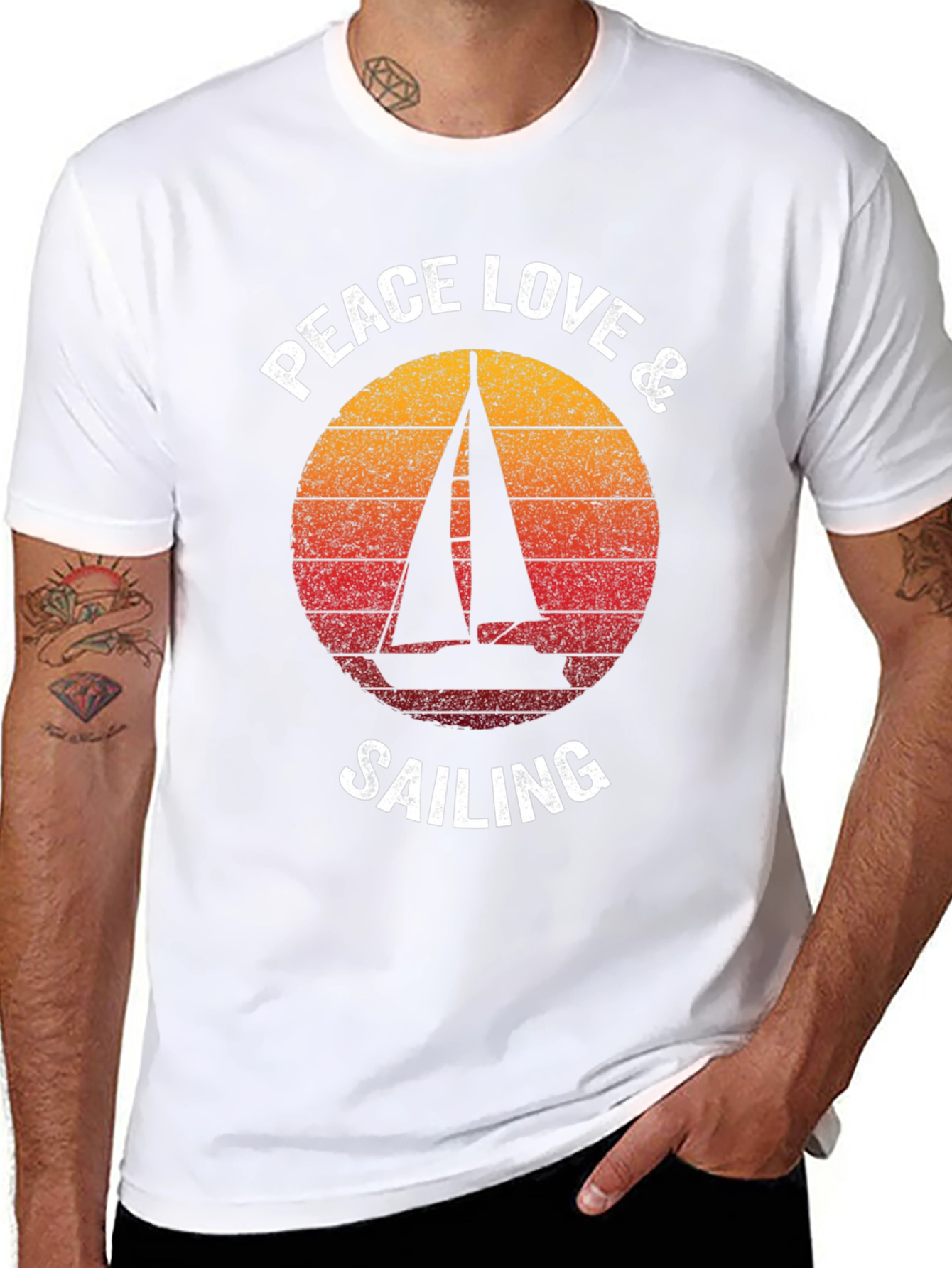 Black Peace Love & Sailing T-Shirt Vintage Graphic Tee view 8
