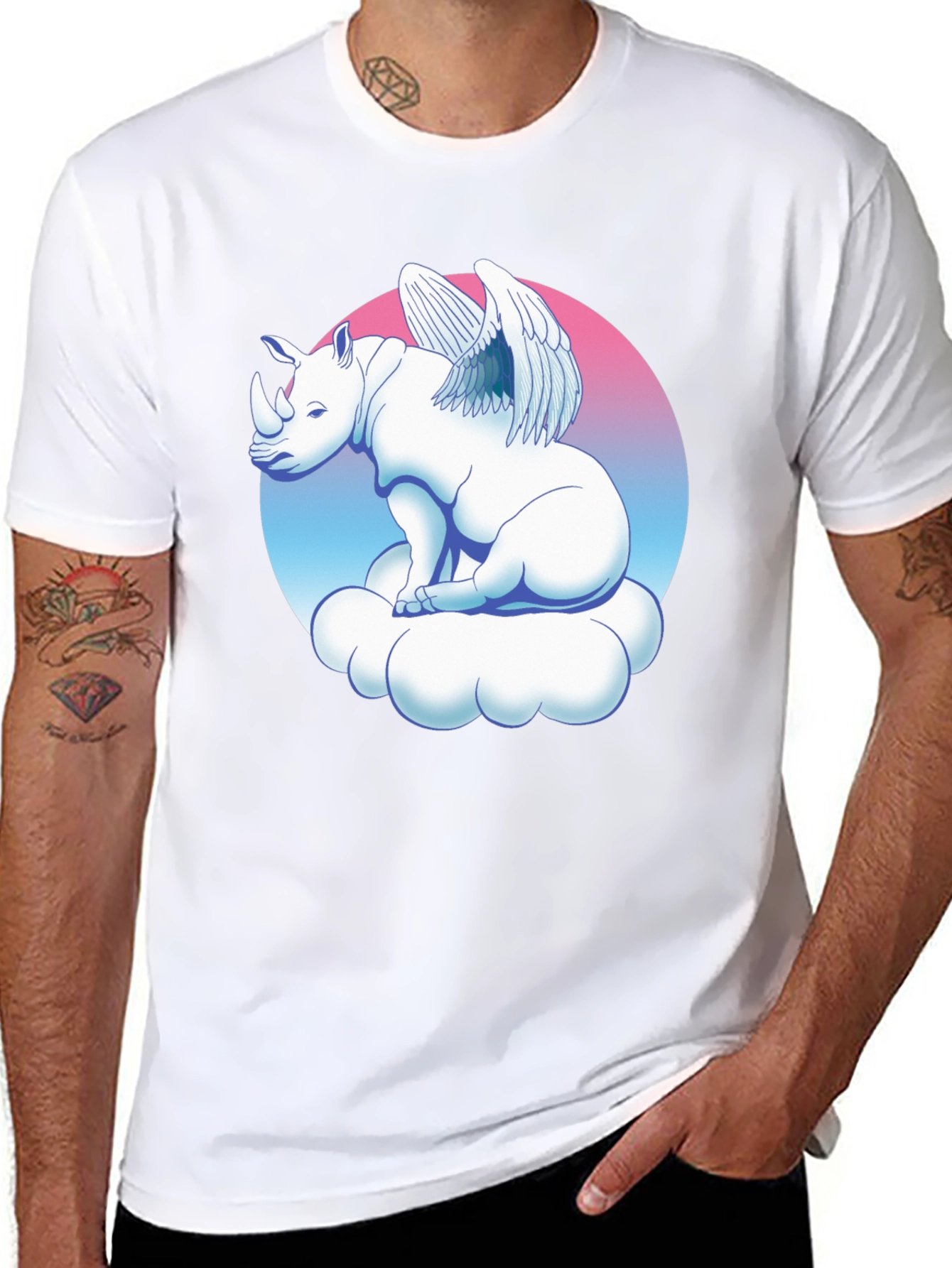 Black Winged Rhino on Cloud Graphic Tee - Black view 8