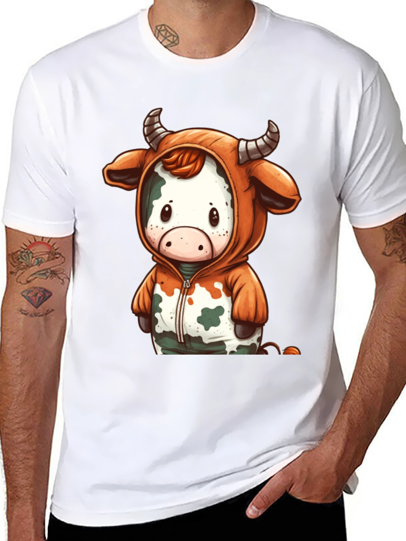 Black Cute Cow Hoodie T-Shirt view 8