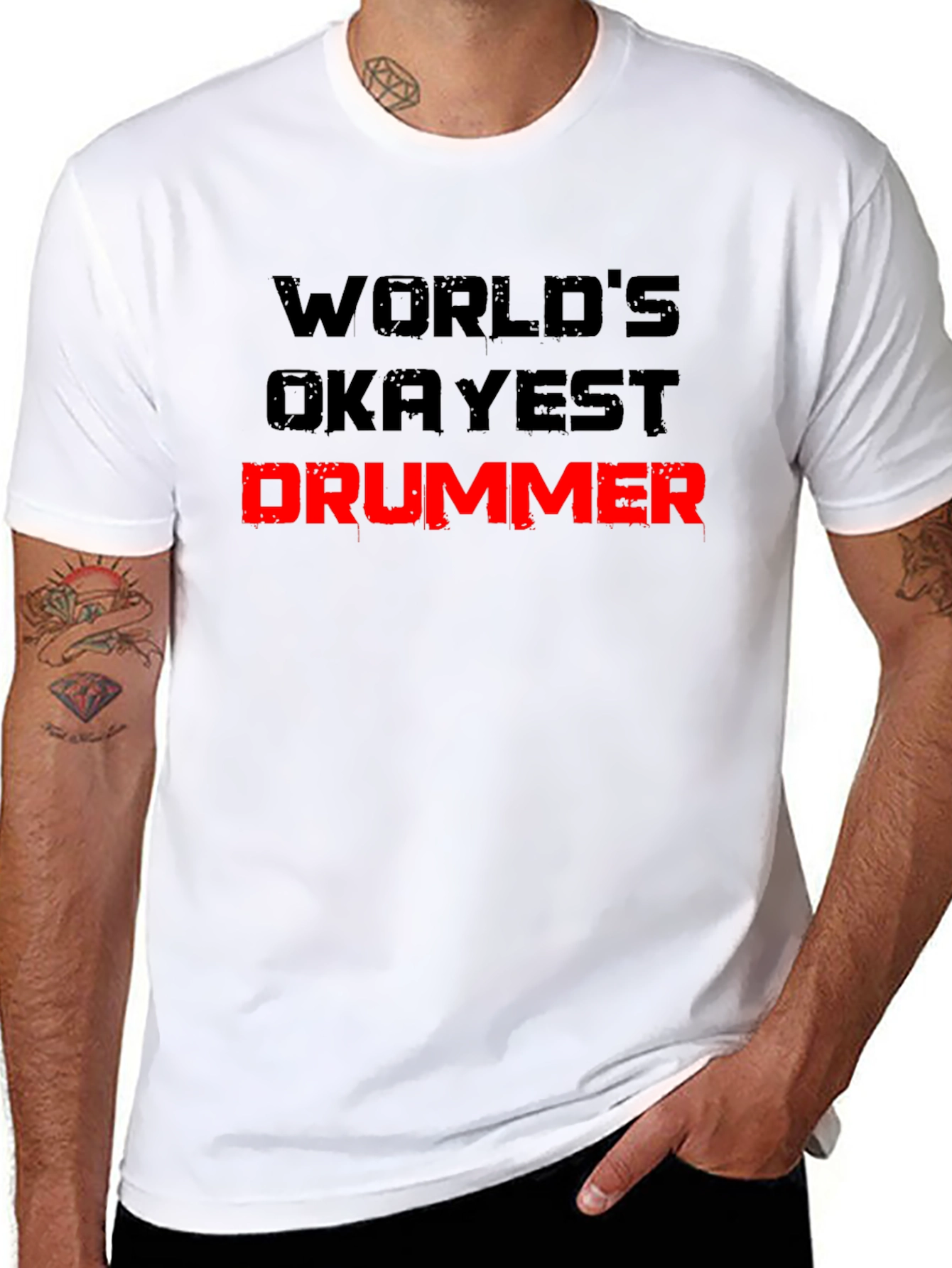 Black World's Okayest Drummer Black T-Shirt view 8