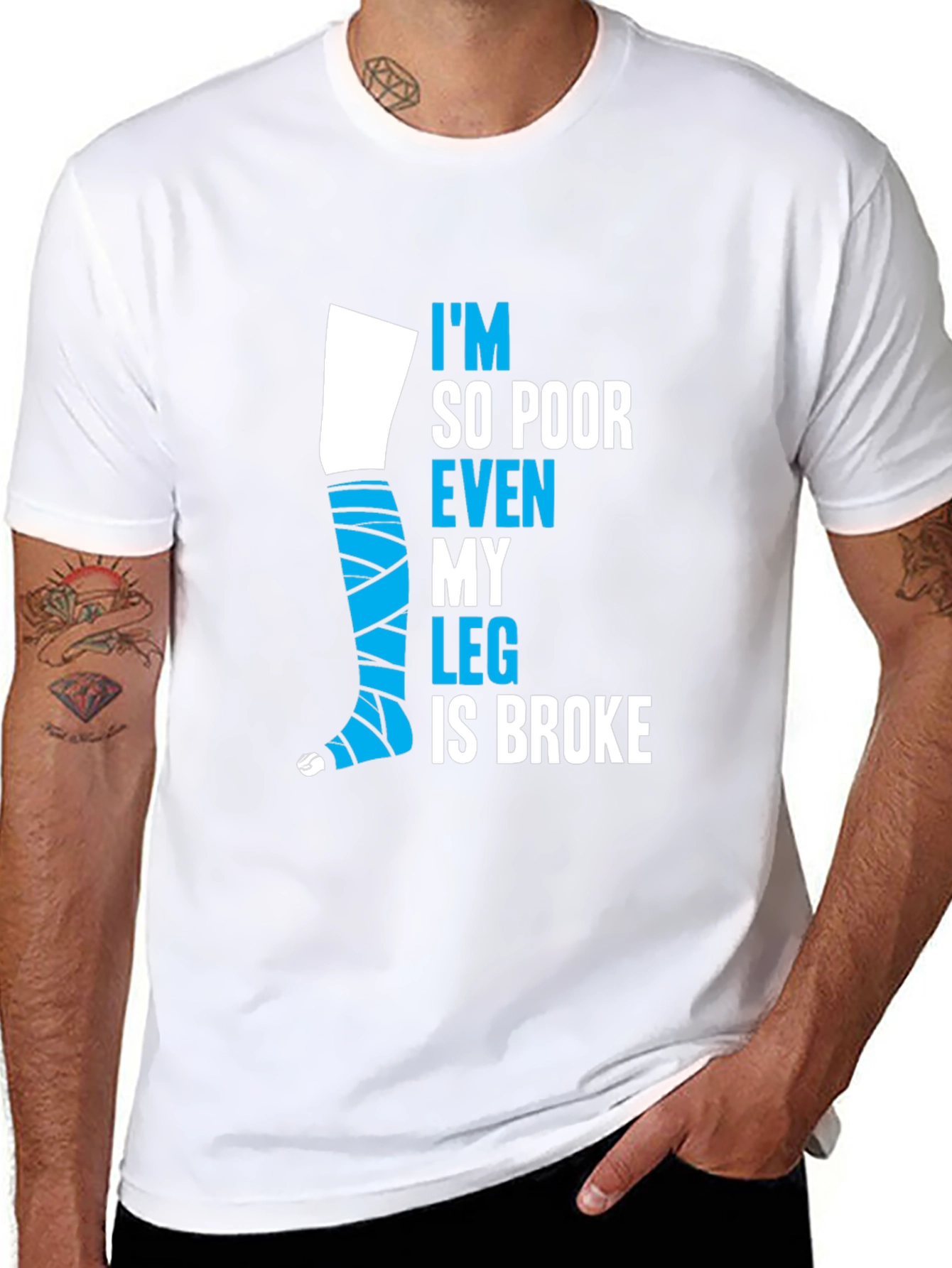 Black Funny Broke Leg T-Shirt - I'm So Poor Even My Leg is Broke view 8