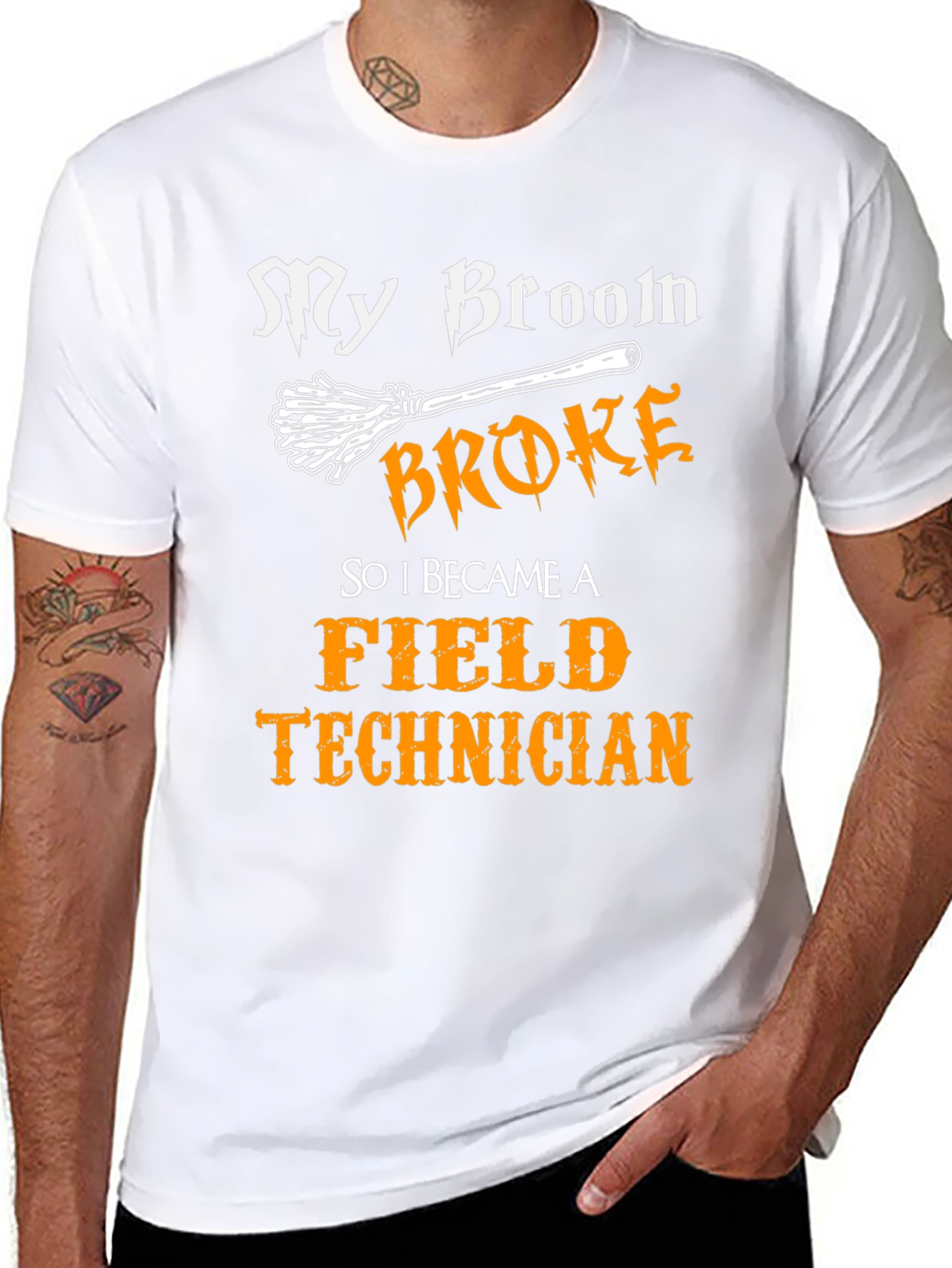 Black Funny Field Technician T-Shirt - My Broom Broke view 8