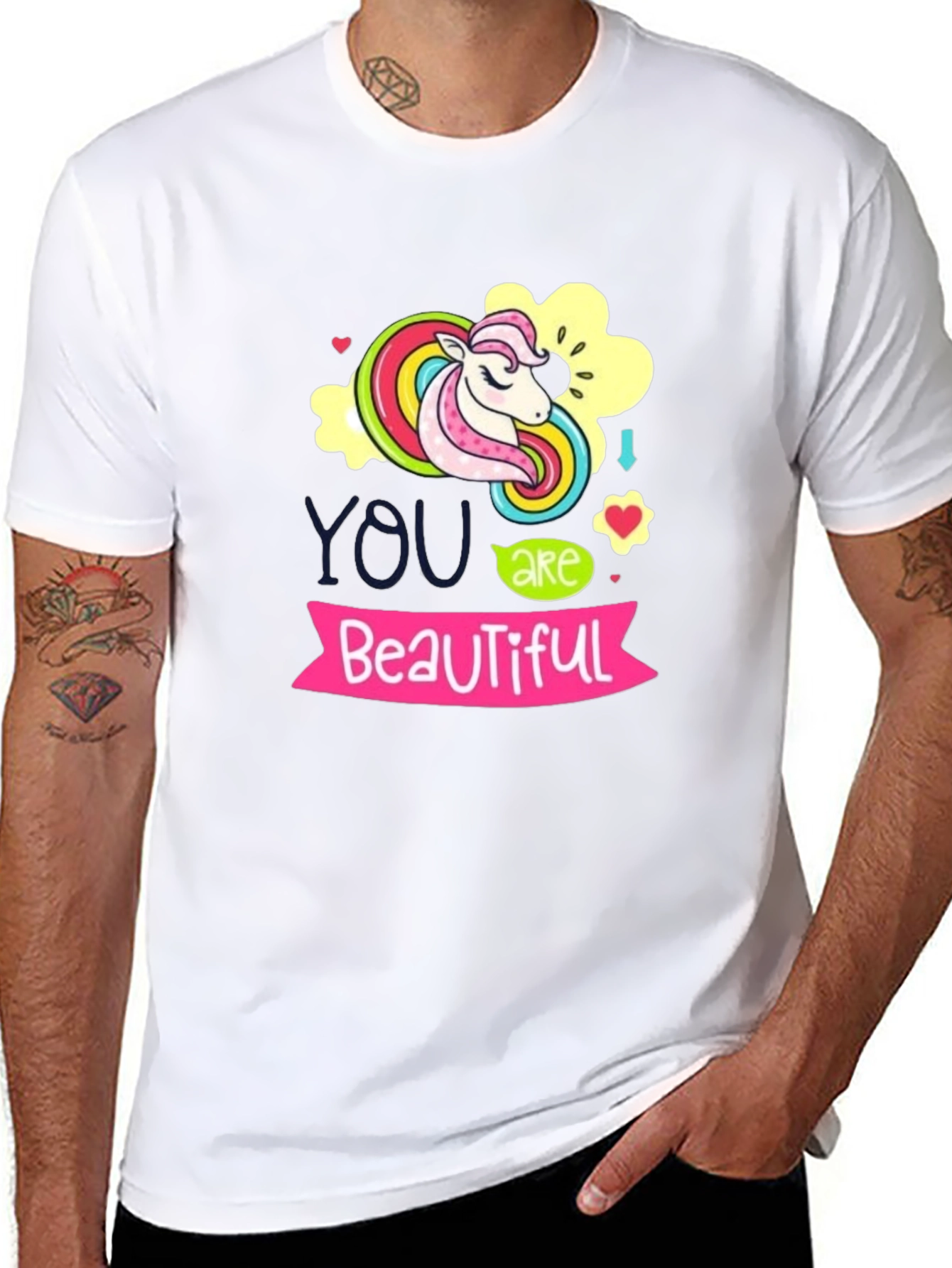 Black Unicorn "You are Beautiful" Black T-Shirt view 8