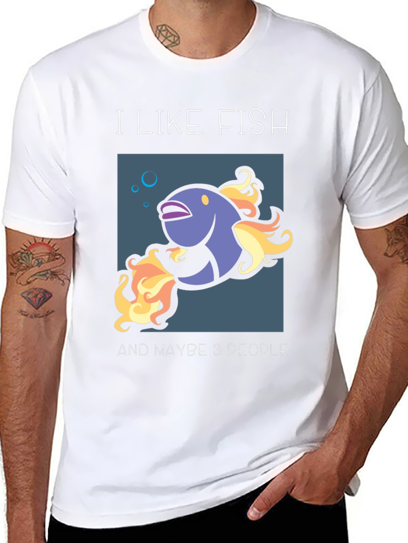 Black I Like Fish & Maybe 3 People Graphic Tee view 8