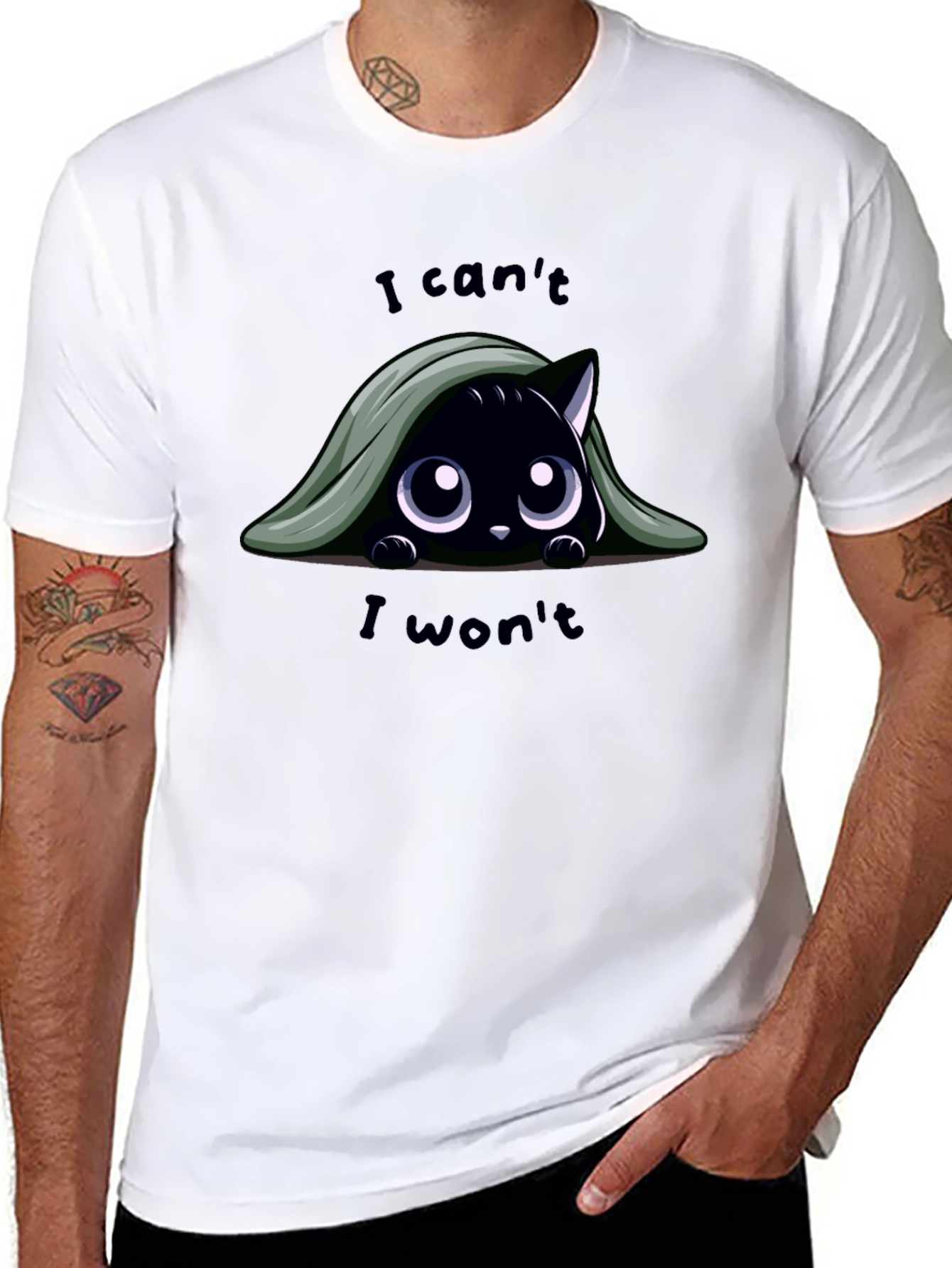 Black Cute Cat T-Shirt - I Can't, I Won't view 8