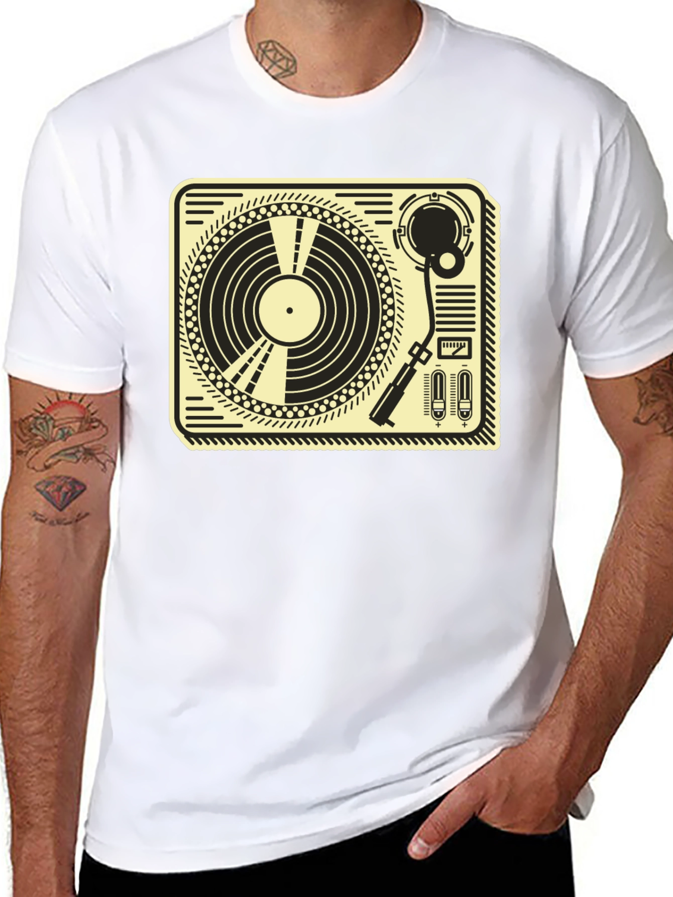 Black Retro Turntable Graphic Tee - Black Cotton T-Shirt view 8