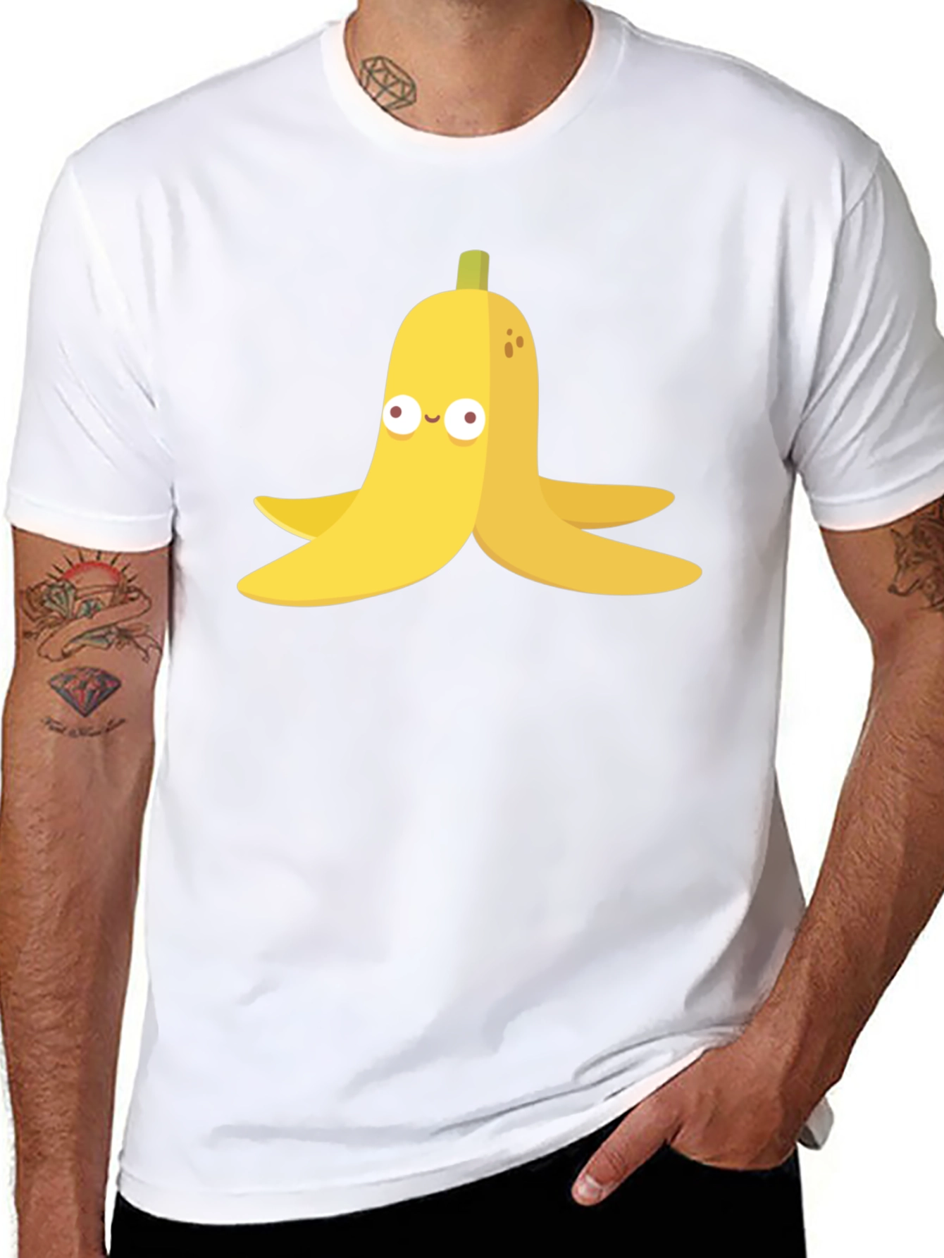Black Banana Peel Cartoon Graphic Black T-Shirt view 8