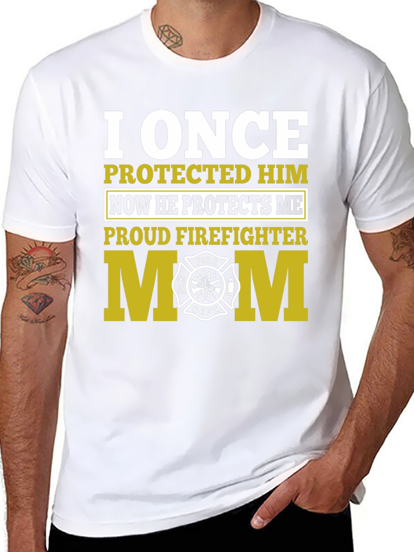 Black Proud Firefighter Mom Graphic T-Shirt view 8