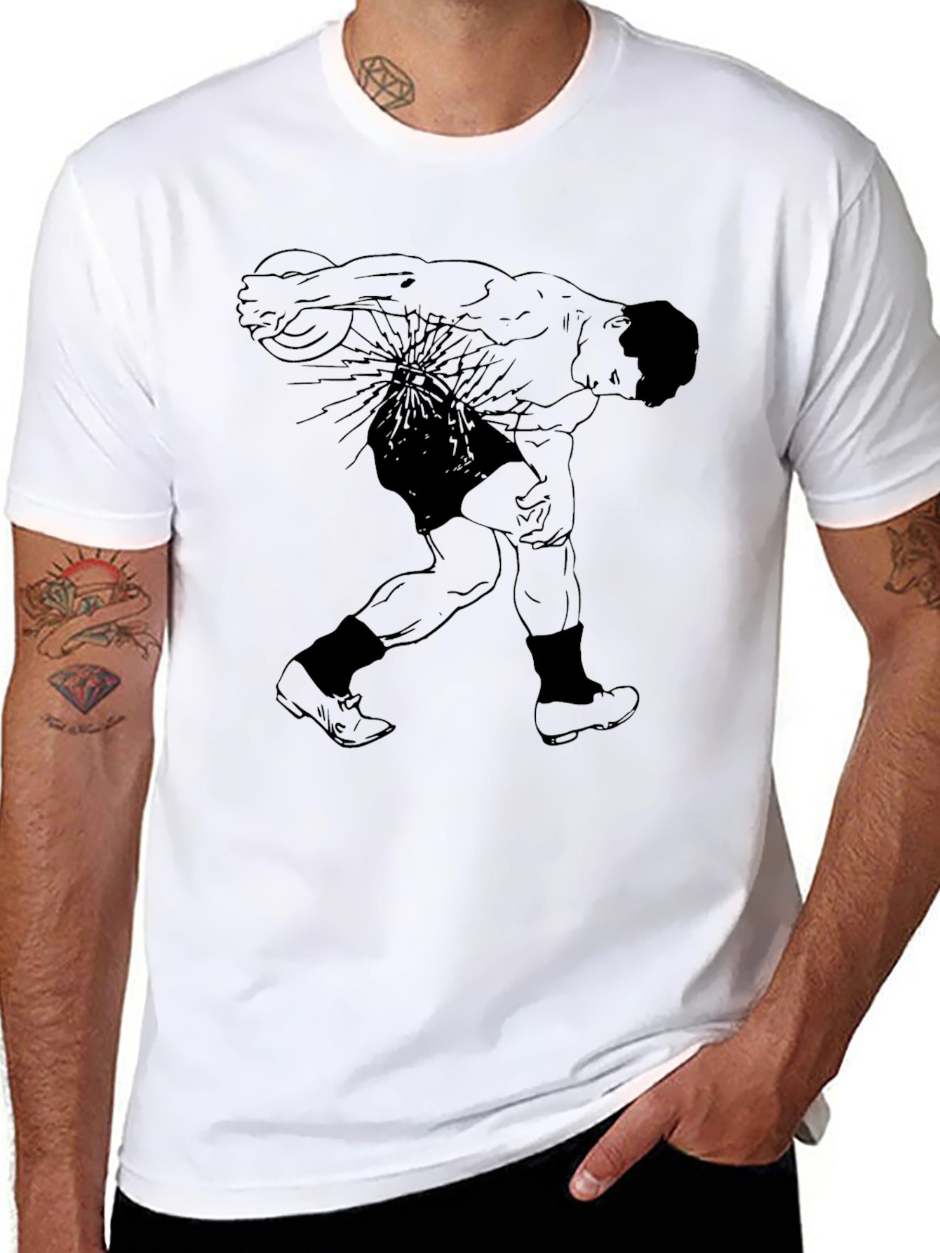 Black Graphic T-Shirt: Retro Athlete Design view 8