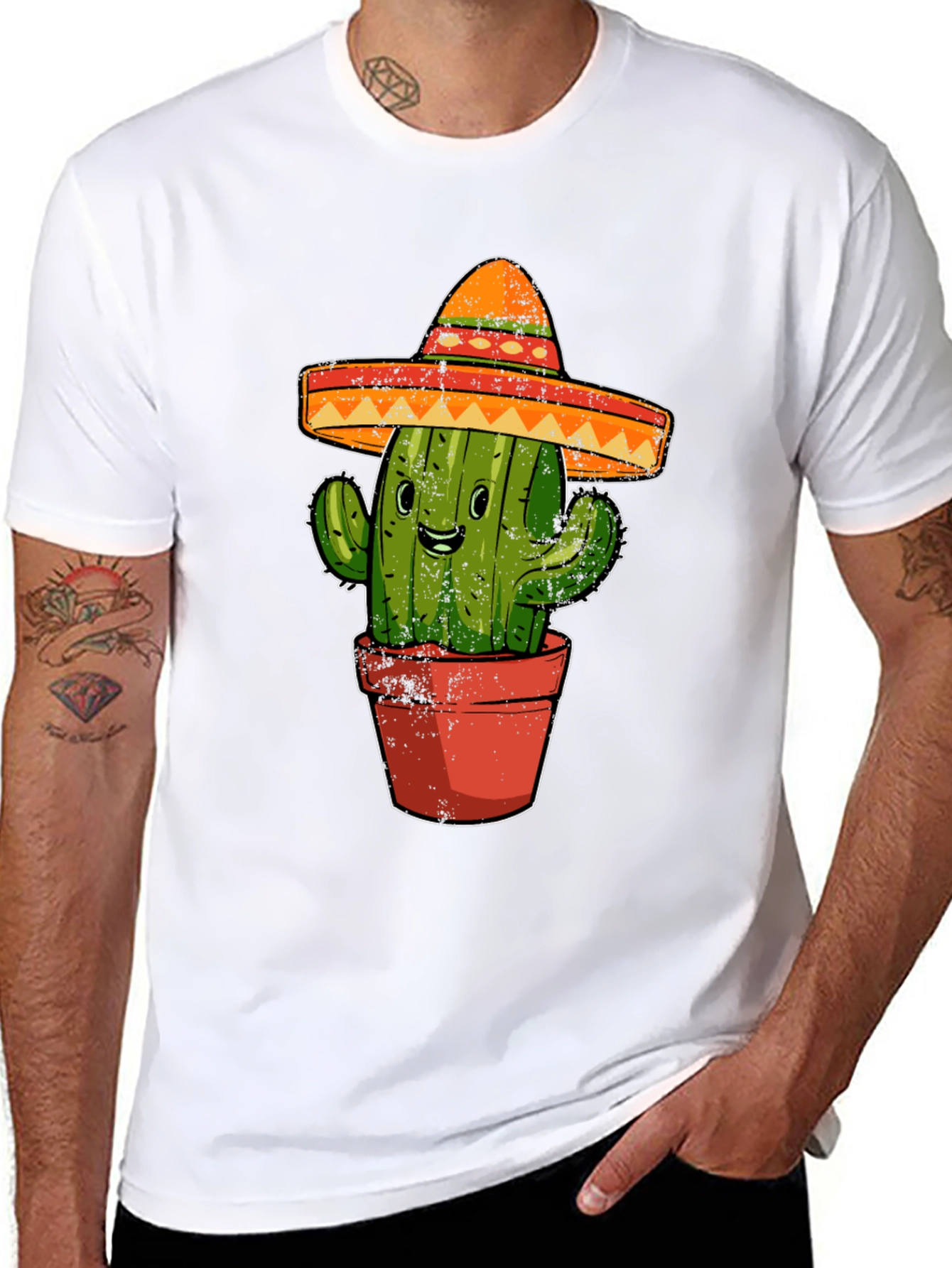 Black Cactus Sombrero Graphic Tee - Black Cotton T-Shirt view 8