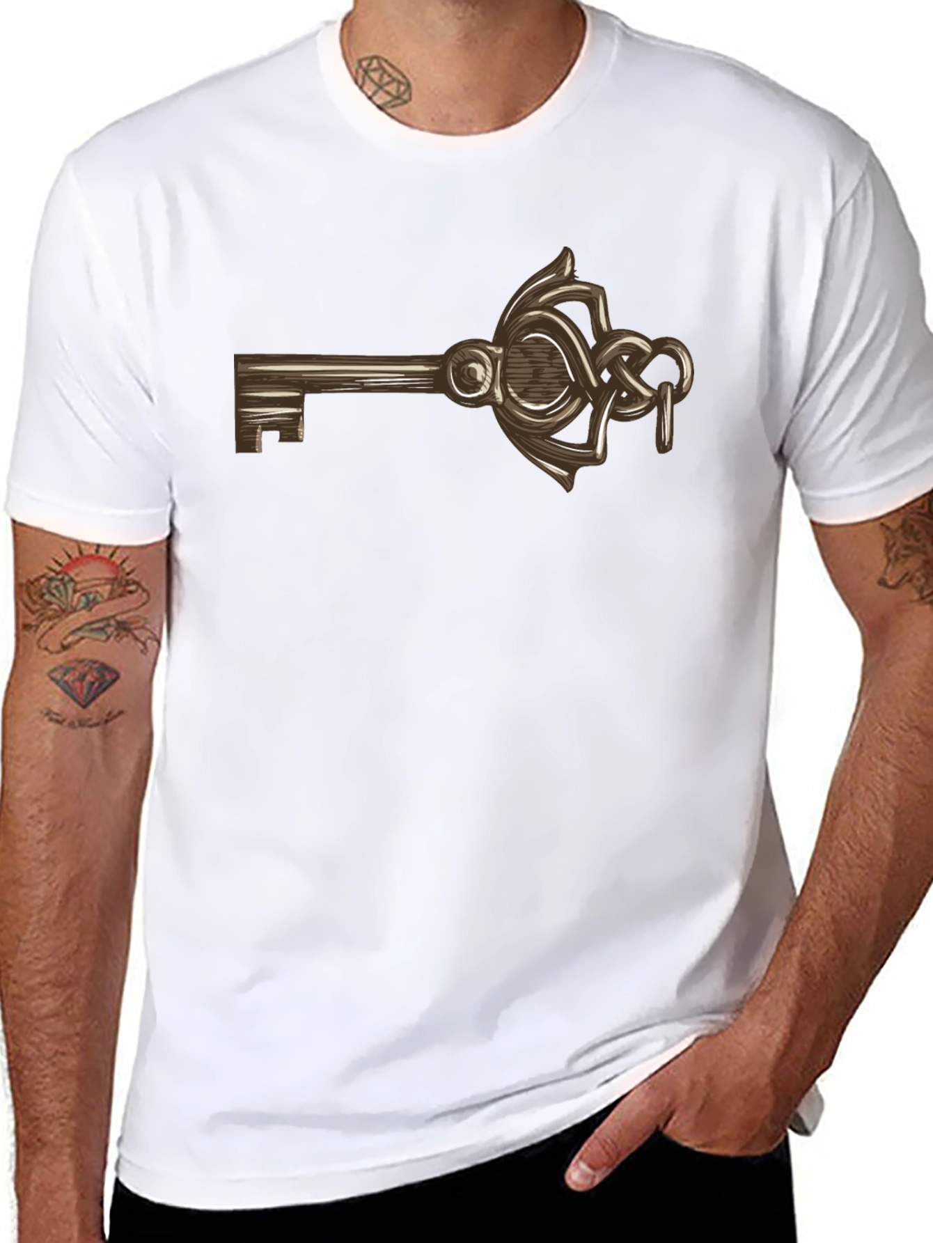 Black Vintage Key Graphic Tee - Soft Cotton Blend view 8