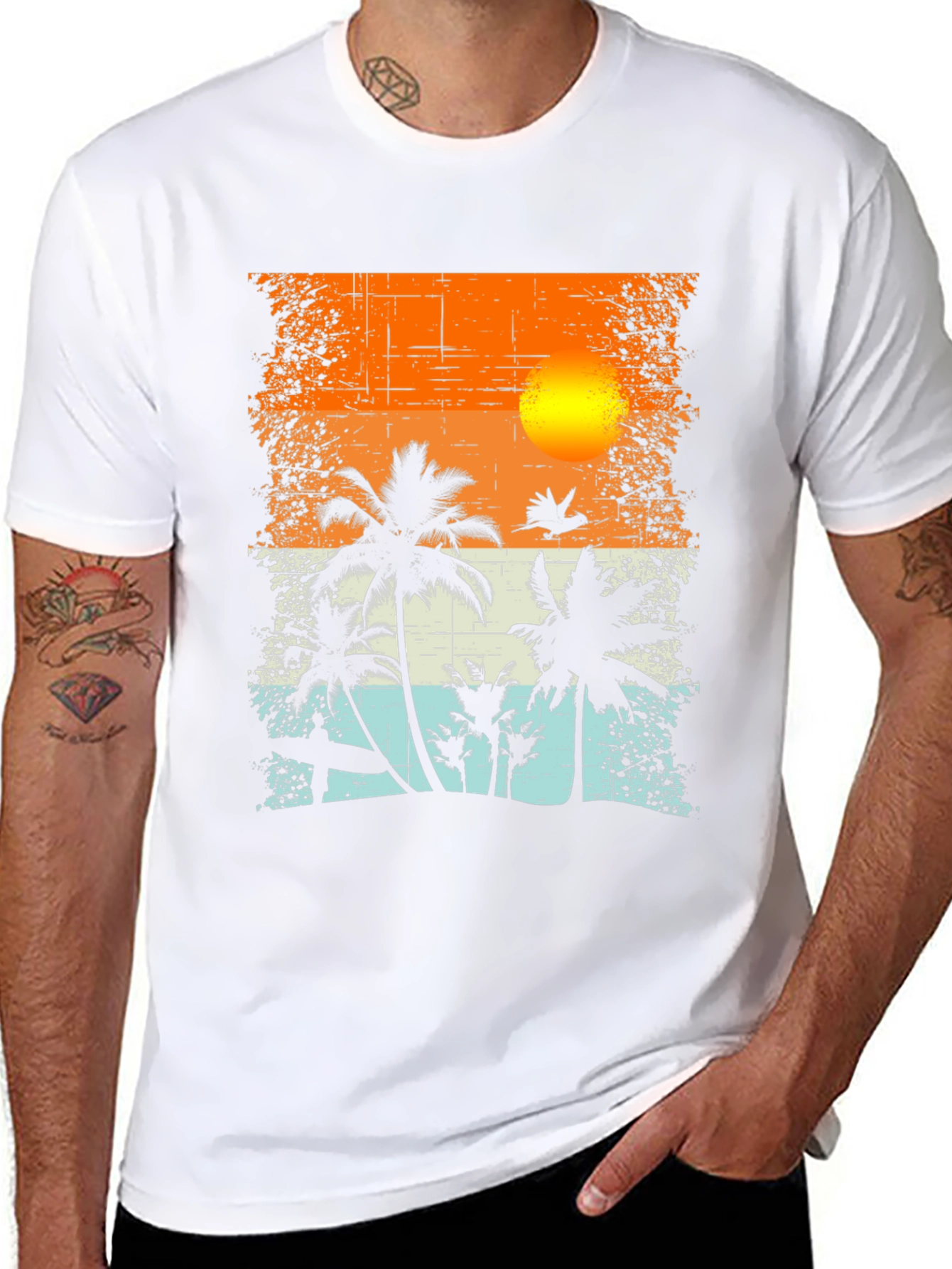 Black Tropical Sunset Graphic T-Shirt view 8
